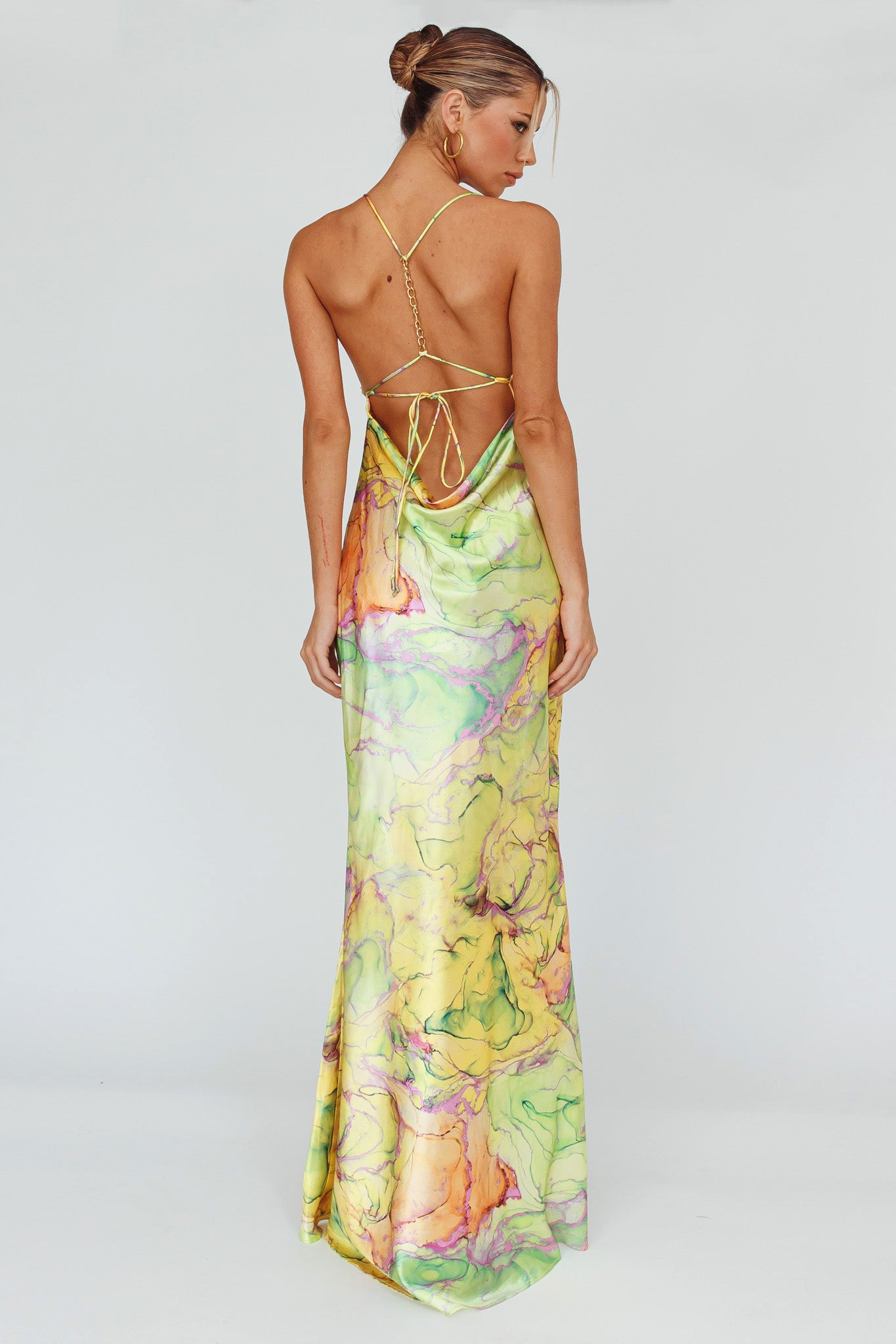 Bailey Strappy Chain Back Maxi Dress Lime-Fable Dress