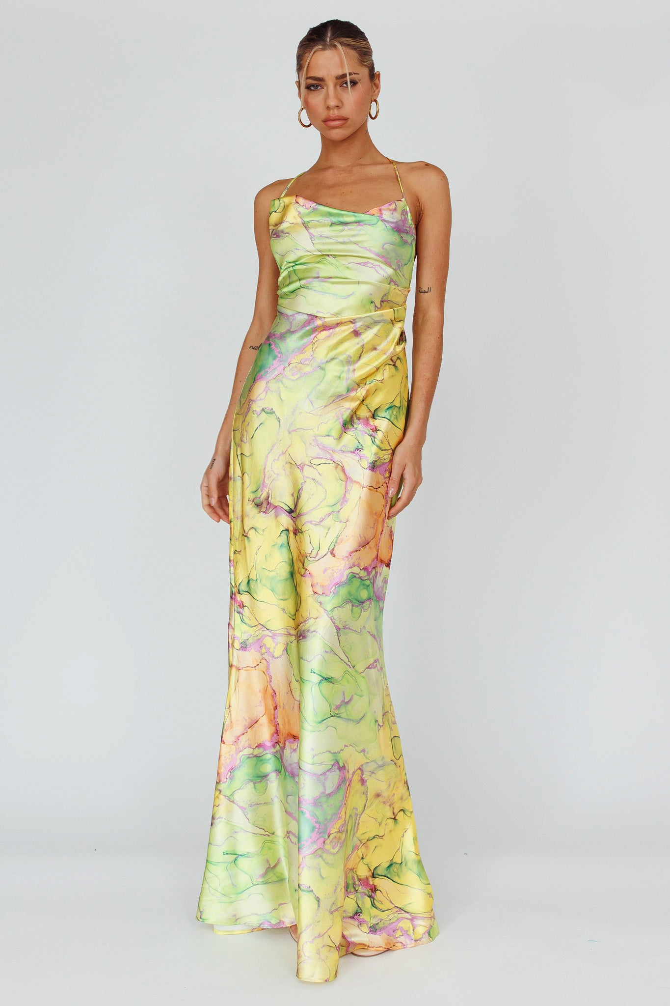 Bailey Strappy Chain Back Maxi Dress Lime-Fable Dress