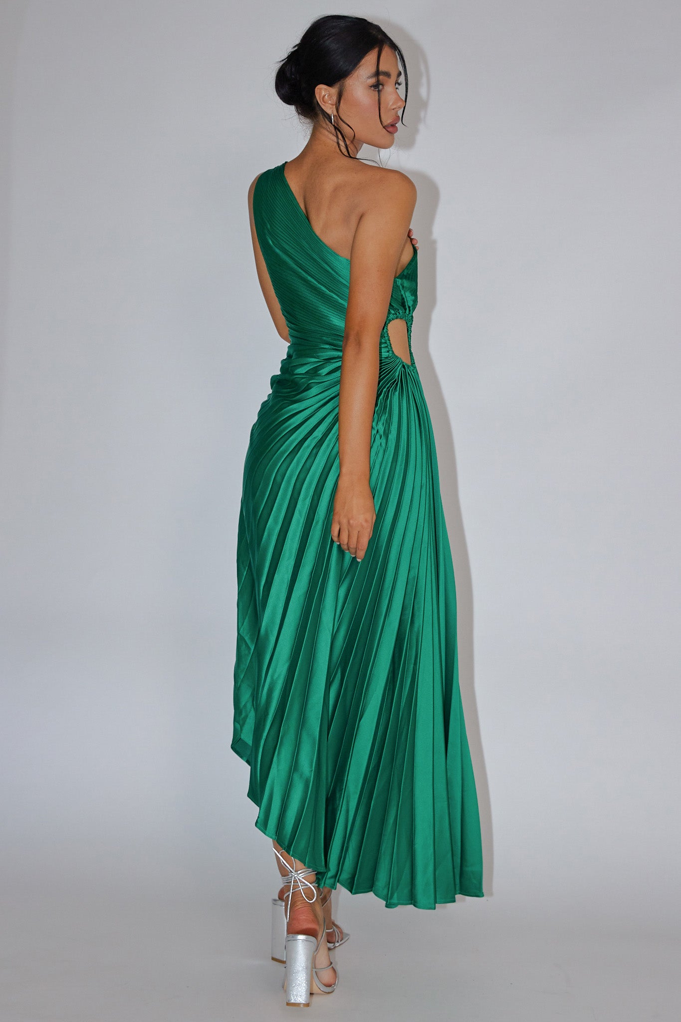 Brooklynn One-Shoulder Accordion Pleat Dress Kelly Green-Fable Dress