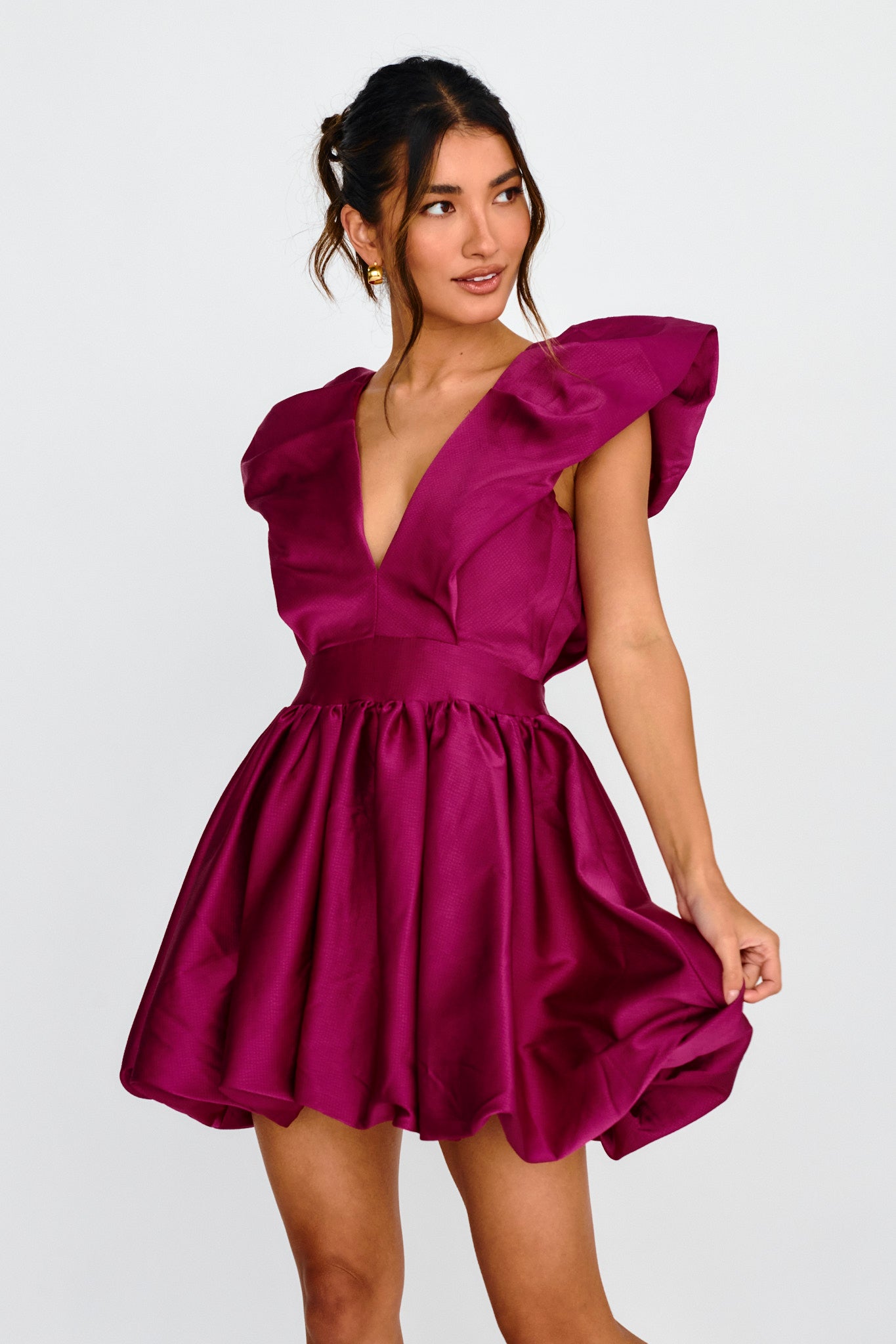 Hidden Heart Bubble Hem Mini Dress Magenta-Fable Dress