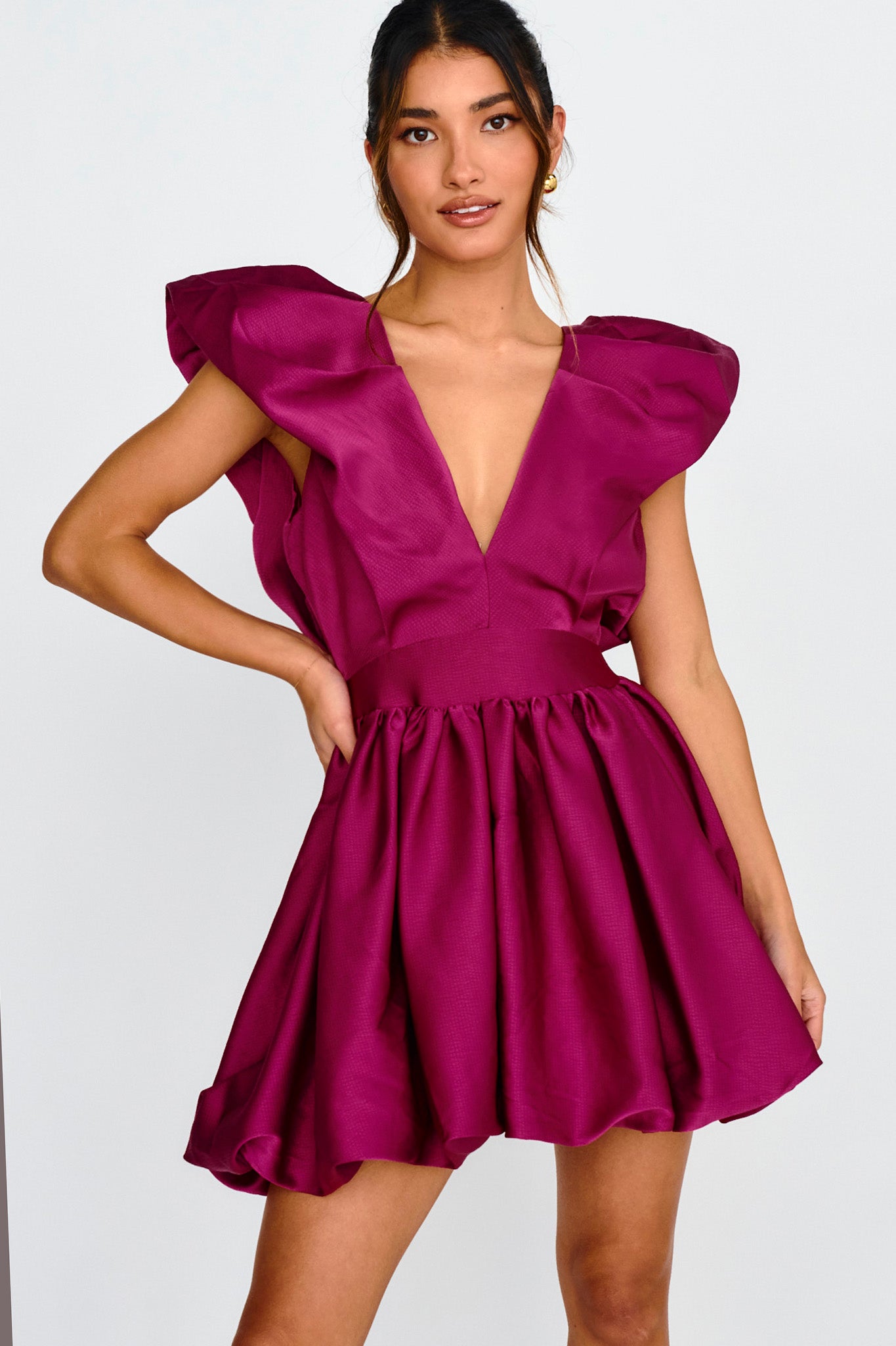 Hidden Heart Bubble Hem Mini Dress Magenta-Fable Dress