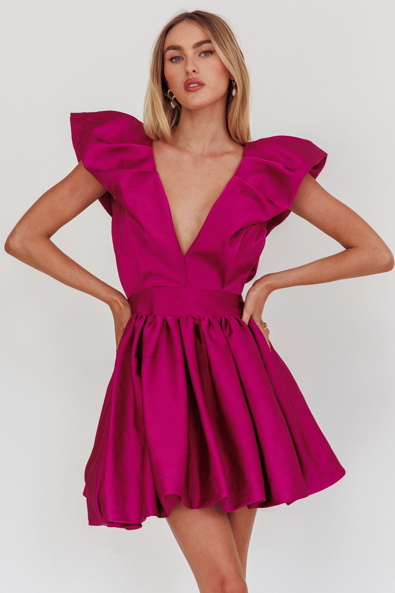 Hidden Heart Bubble Hem Mini Dress Magenta-Fable Dress
