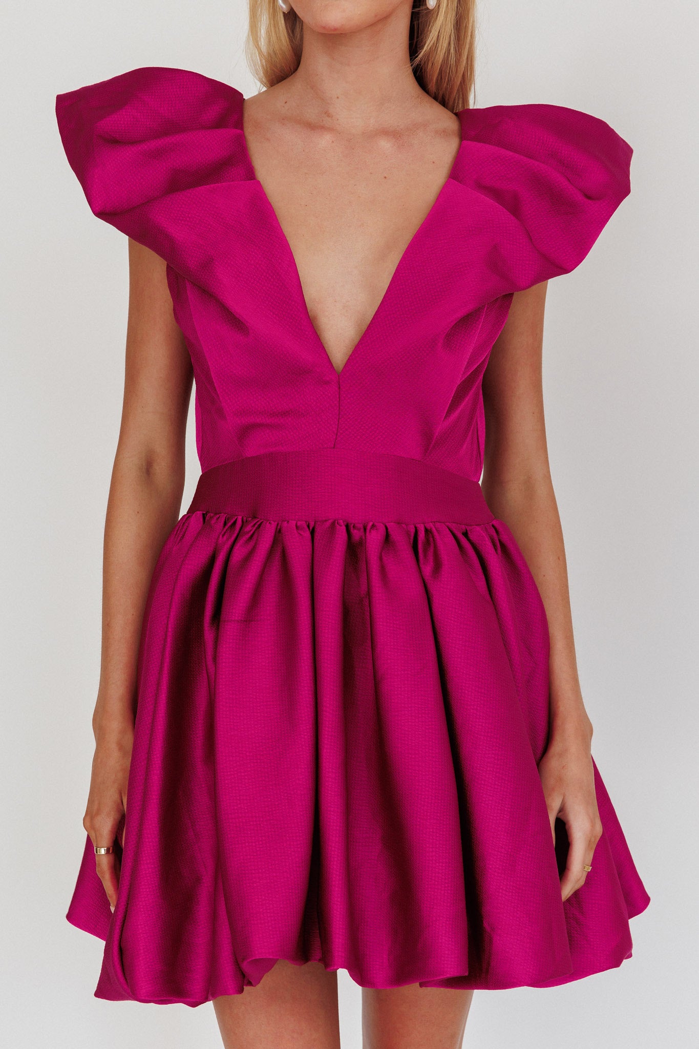 Hidden Heart Bubble Hem Mini Dress Magenta-Fable Dress
