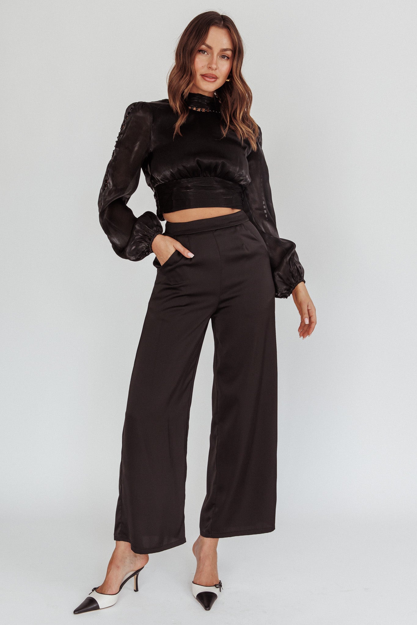 Caia Pearl Detail Open Back Top Black-Fable Dress