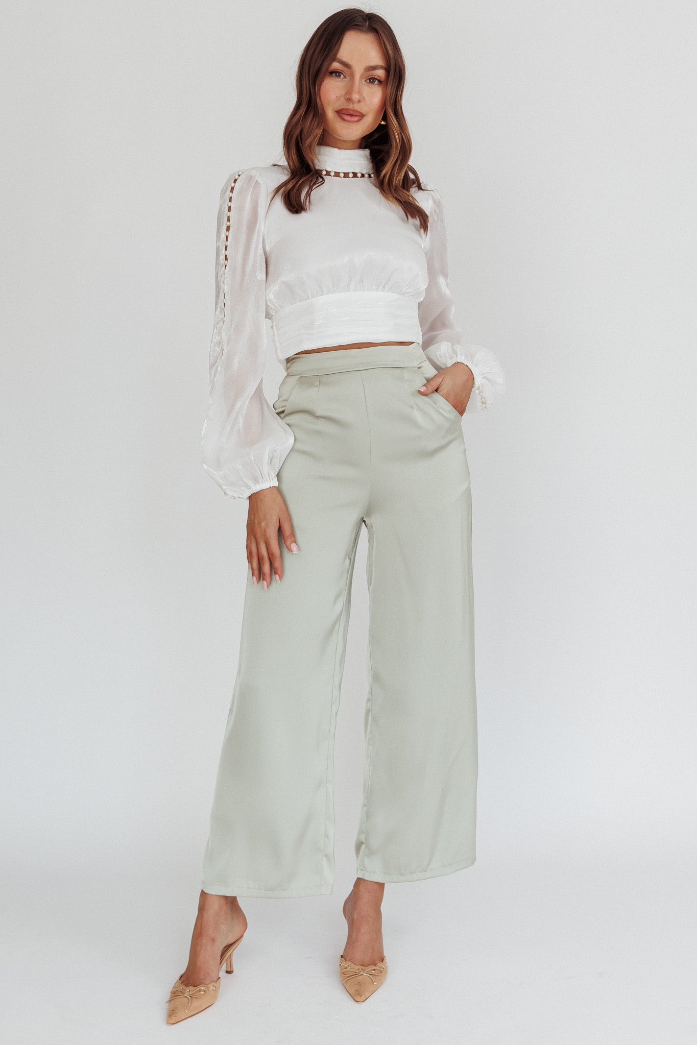 Caia Pearl Detail Open Back Top White-Fable Dress