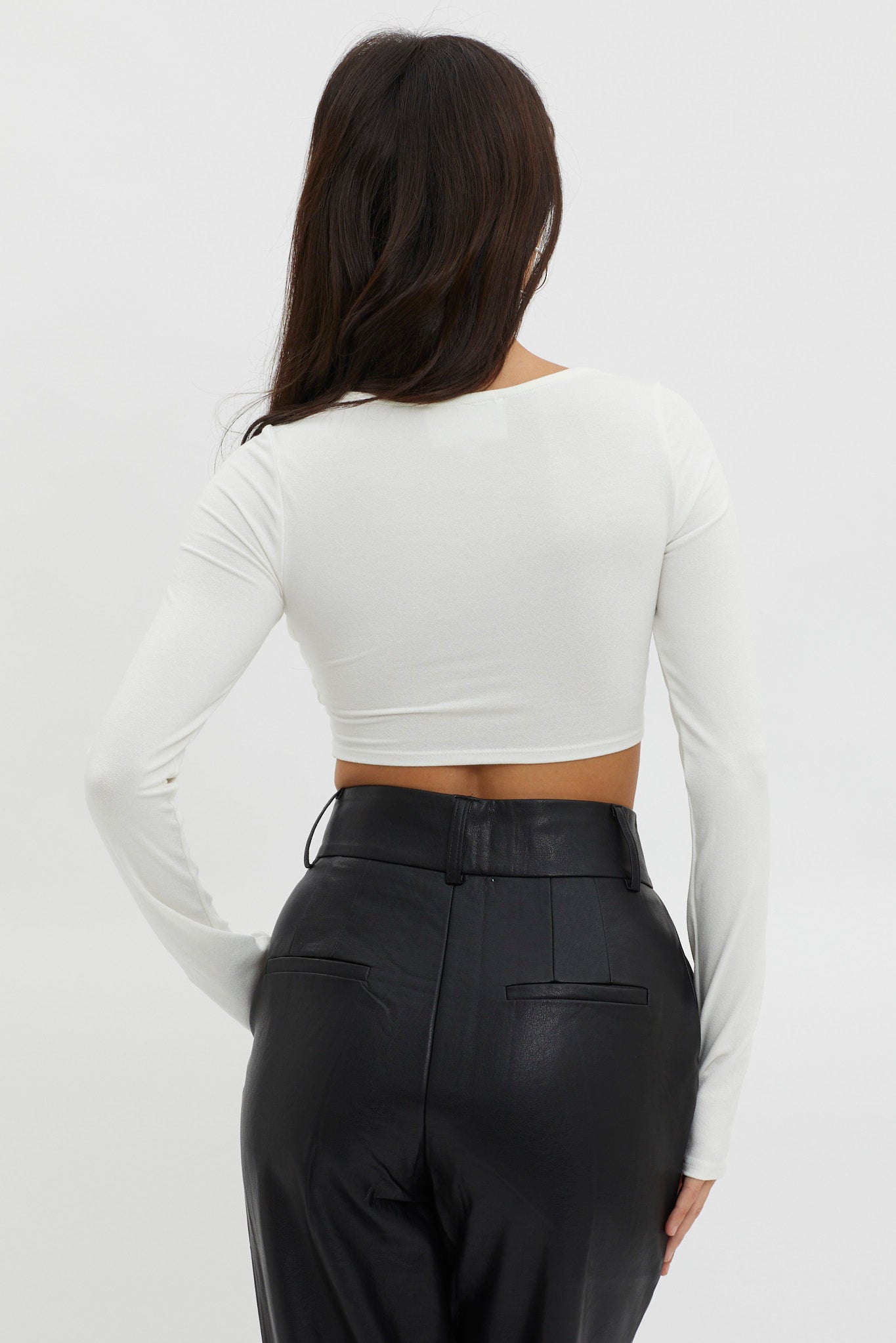 Foxy Twist Long Sleeve Crop Top White-Fable Dress