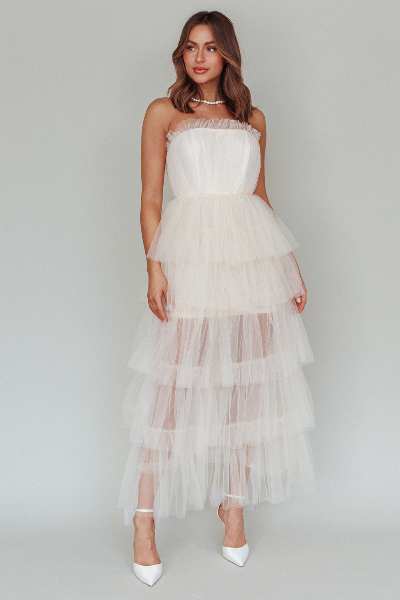 Written In The Stars Layered Tulle Maxi Dress Cream-Fable Dress