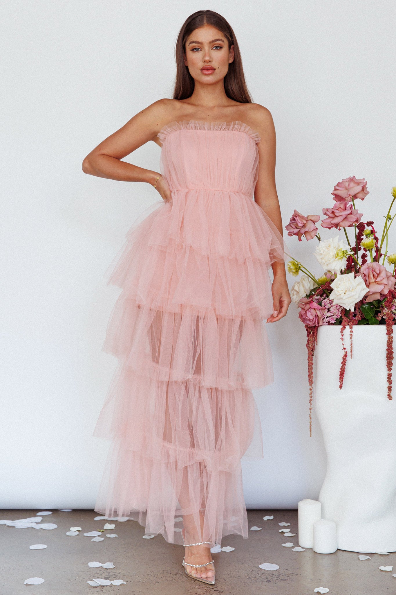 Written In The Stars Layered Tulle Maxi Dress Pink-Fable Dress