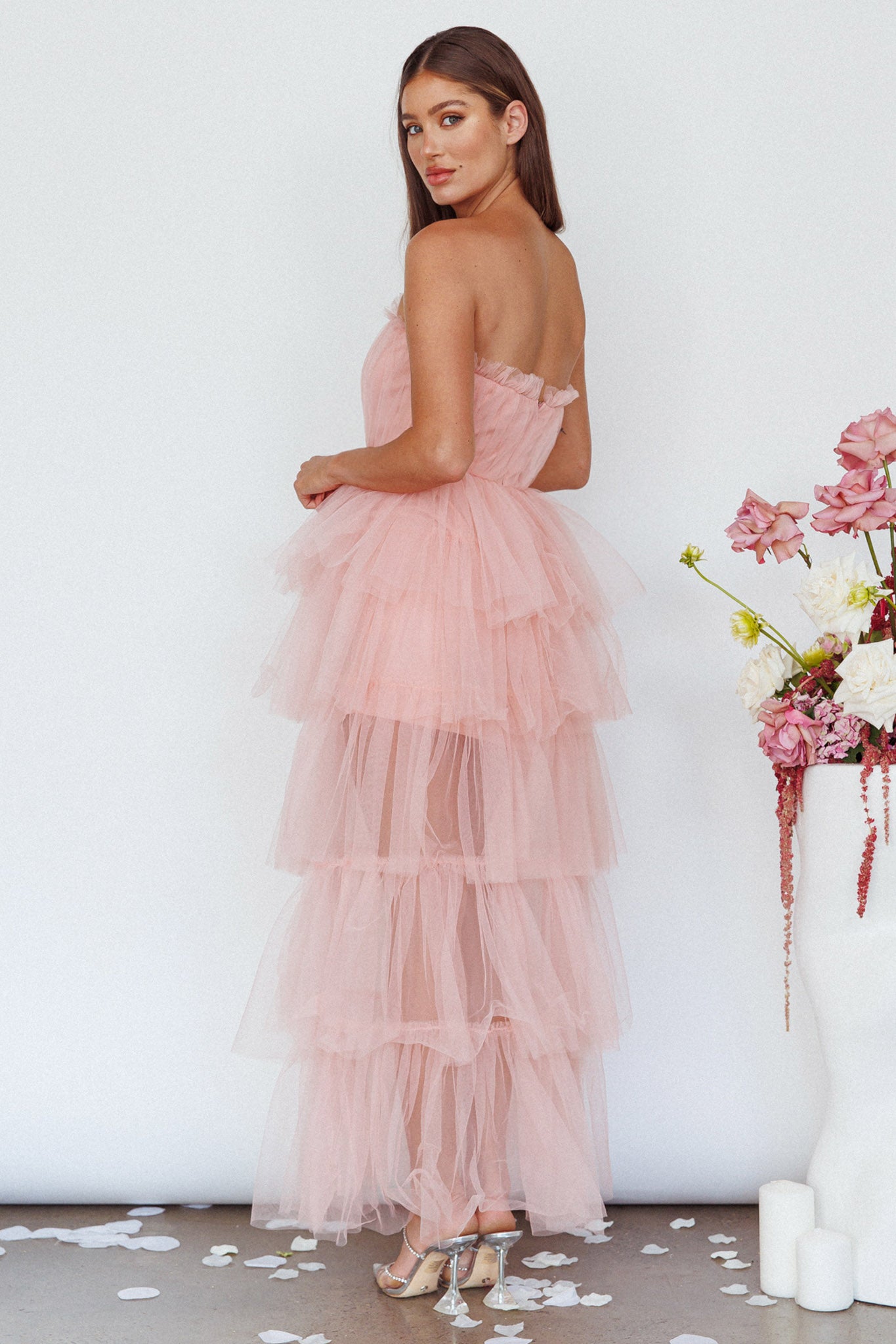 Written In The Stars Layered Tulle Maxi Dress Pink-Fable Dress