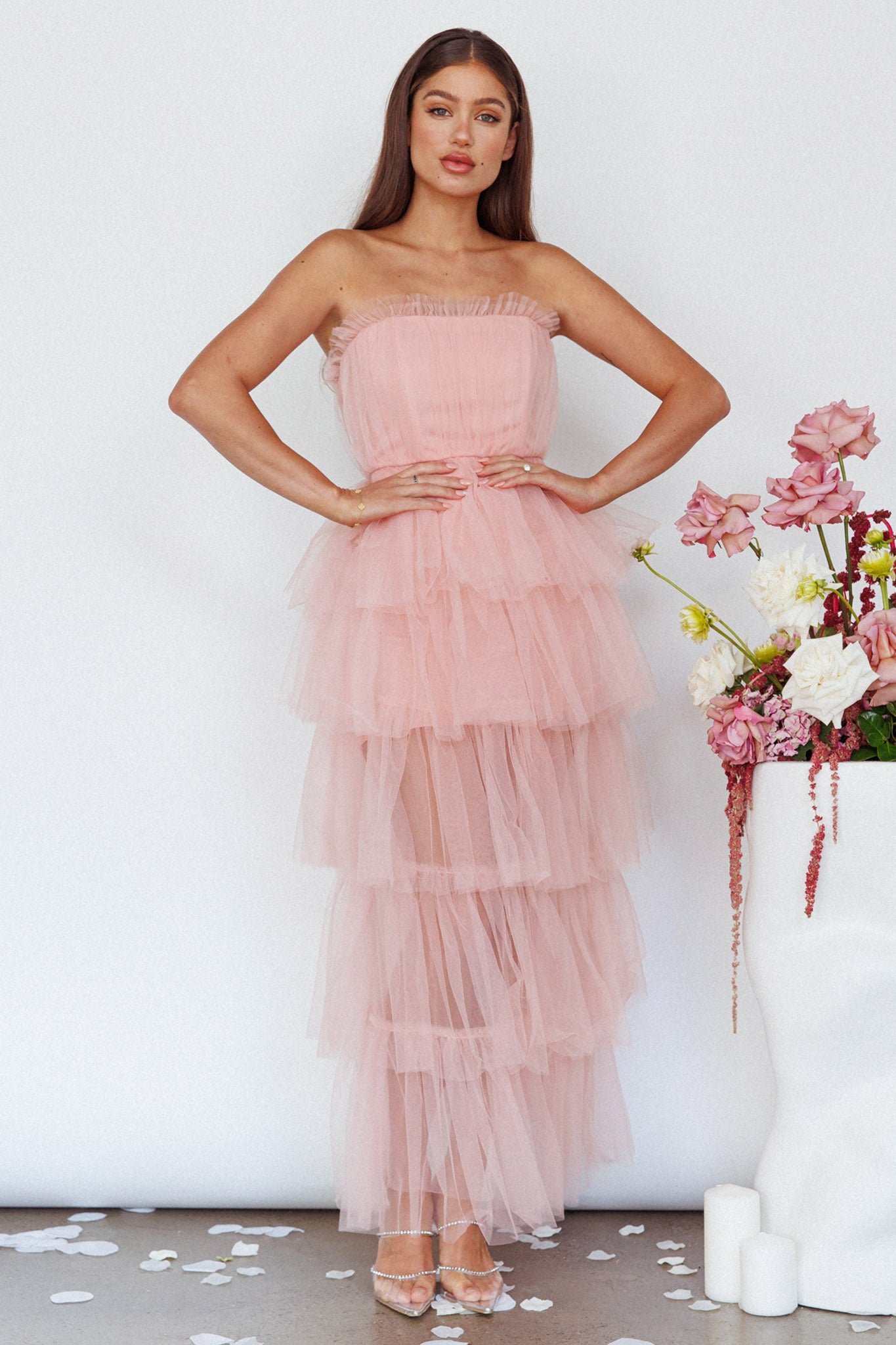 Written In The Stars Layered Tulle Maxi Dress Pink-Fable Dress