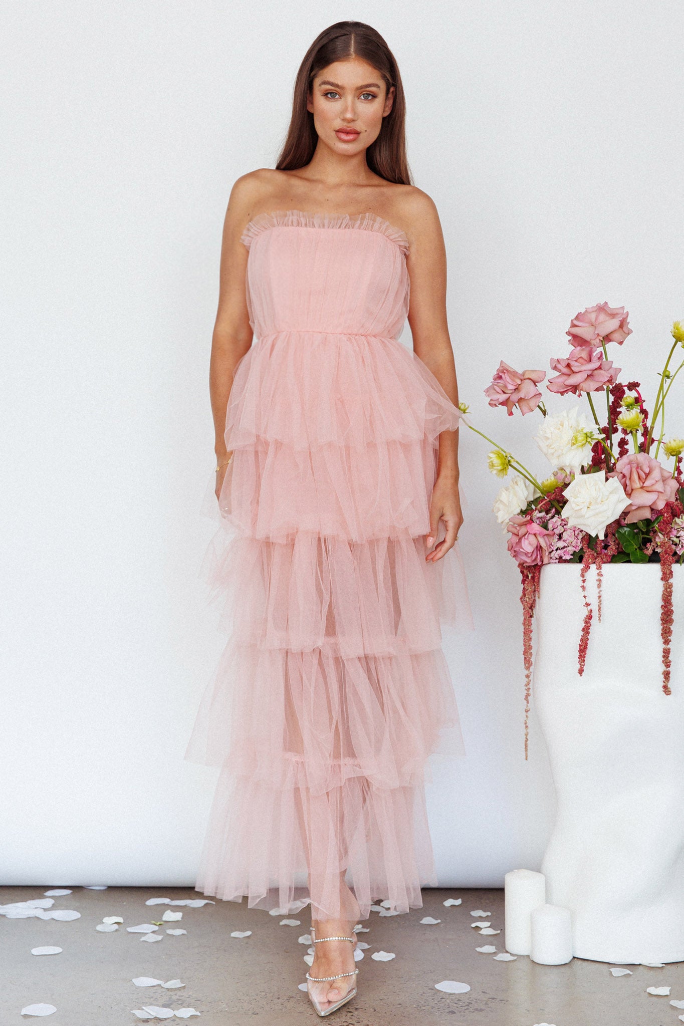 Written In The Stars Layered Tulle Maxi Dress Pink-Fable Dress
