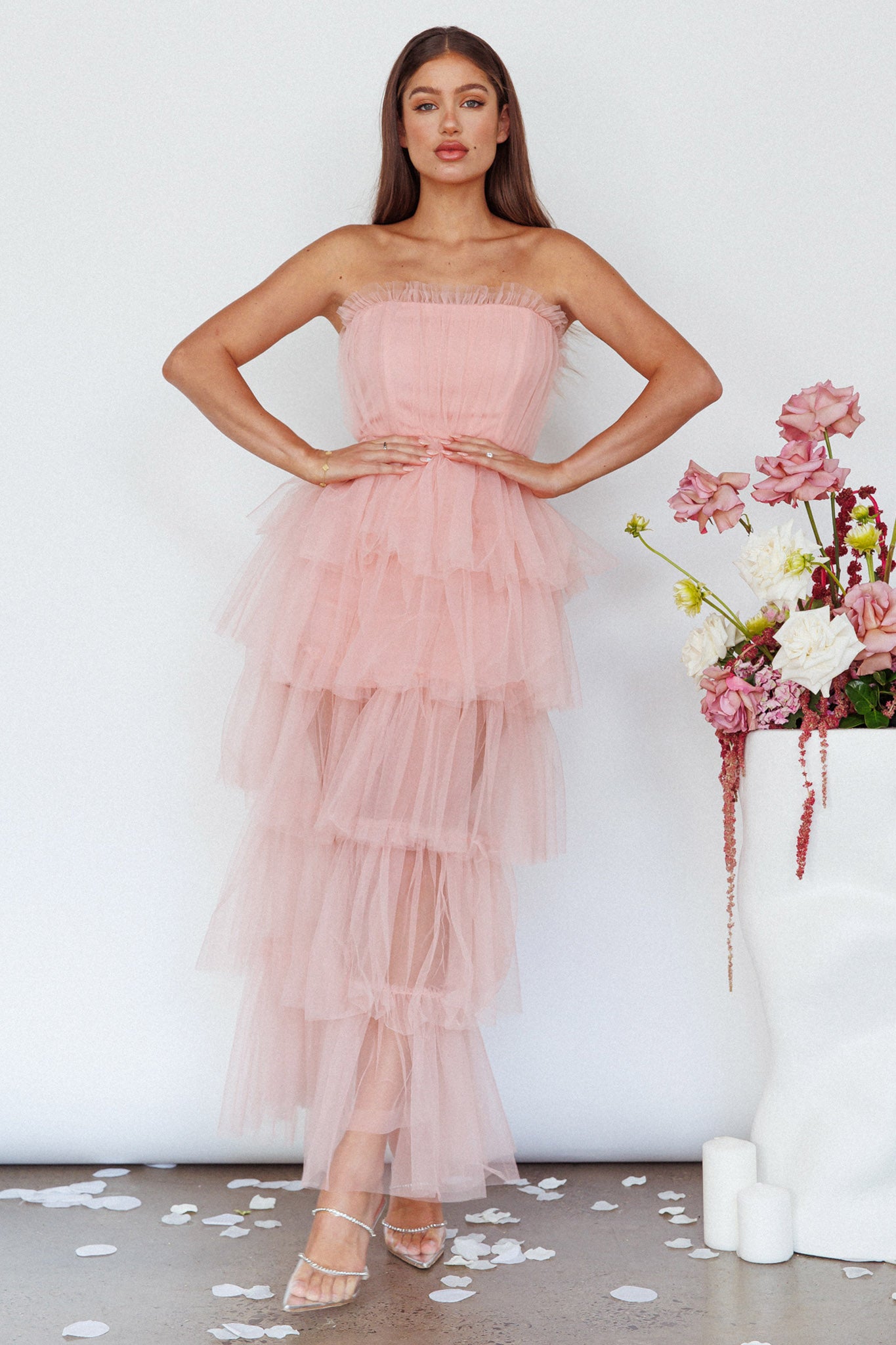 Written In The Stars Layered Tulle Maxi Dress Pink-Fable Dress