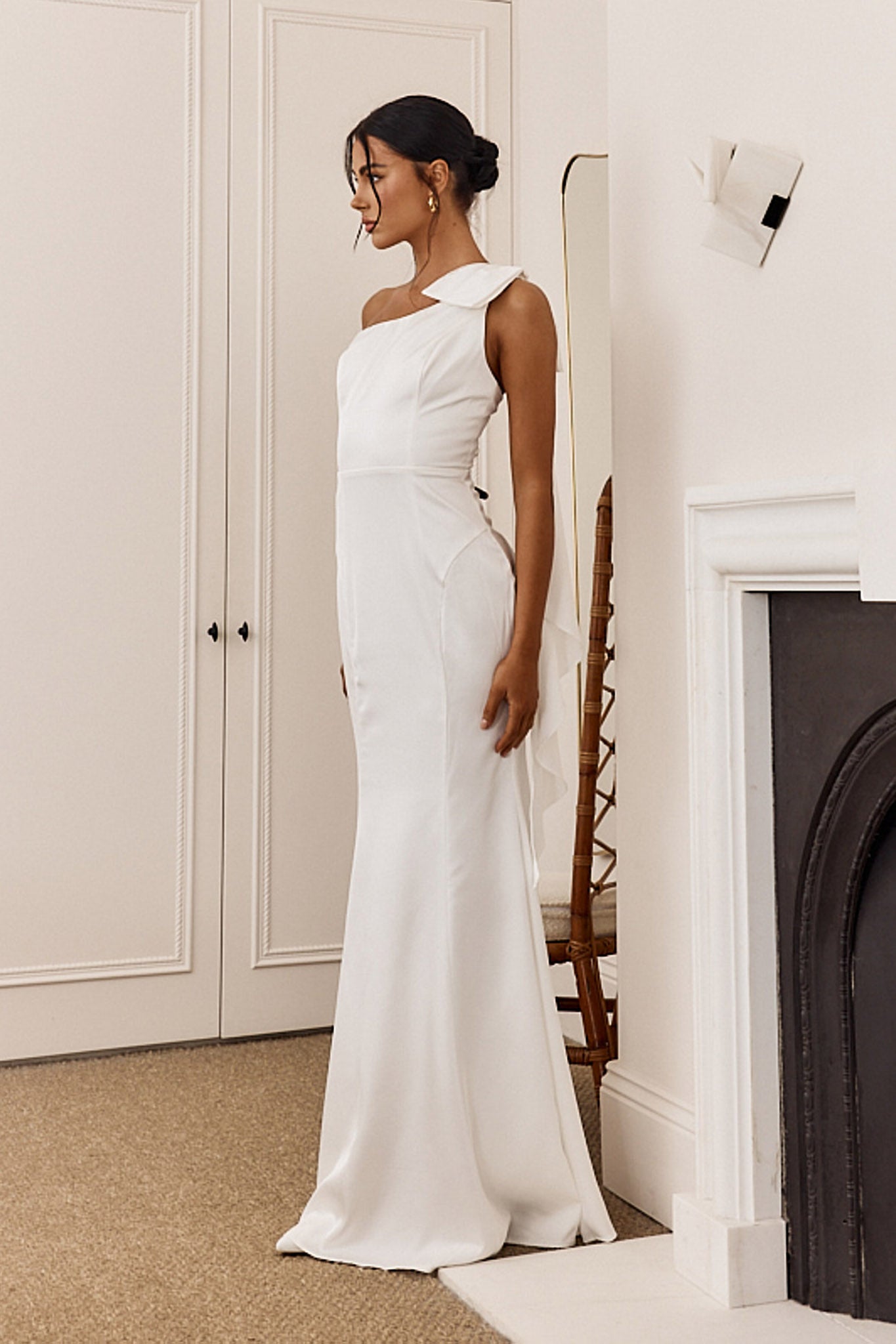 Carriann One-Shoulder Bow Maxi Dress White-Fable Dress