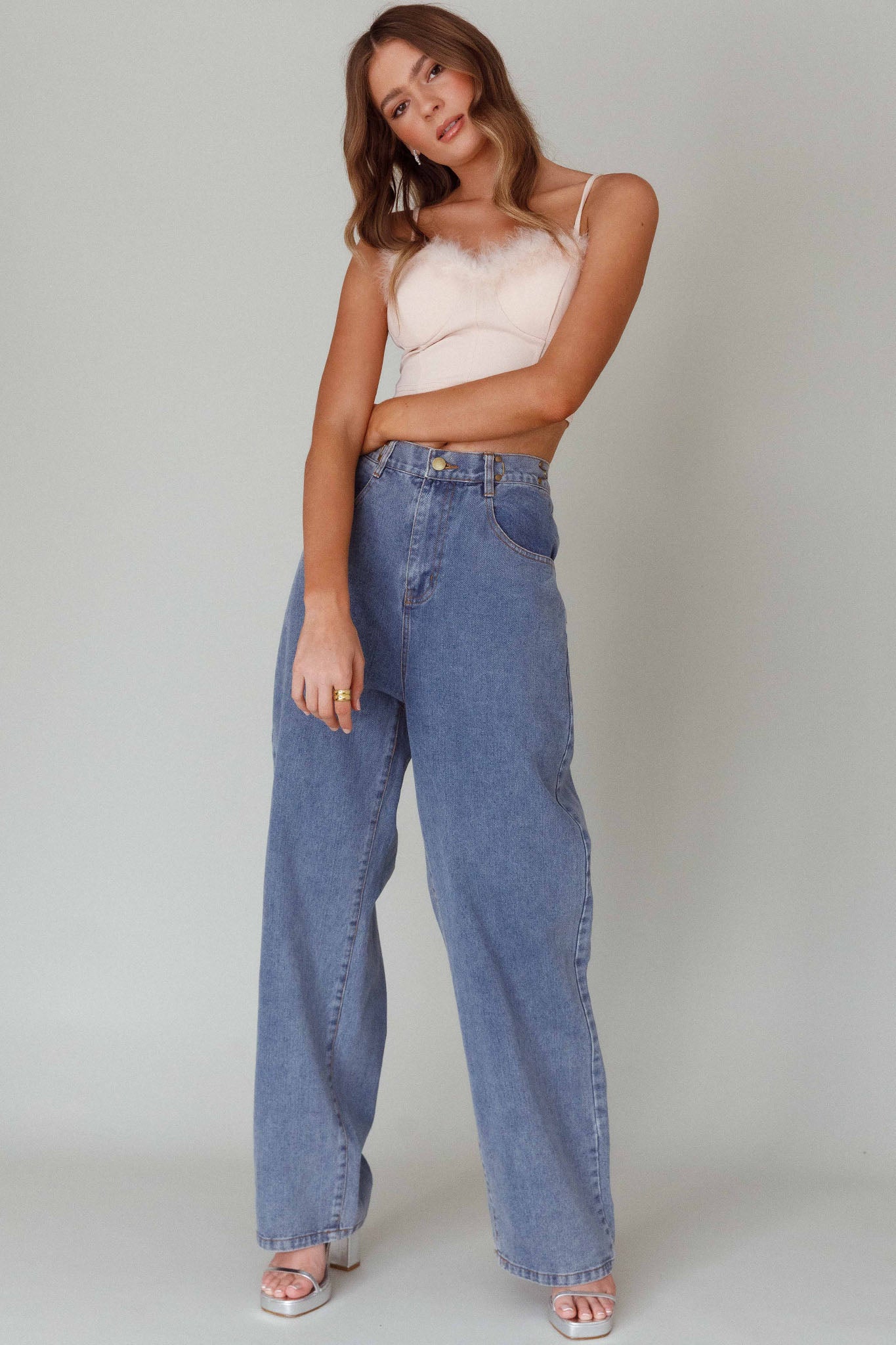 Jovi Feather-Trim Crop Top Nude-Fable Dress