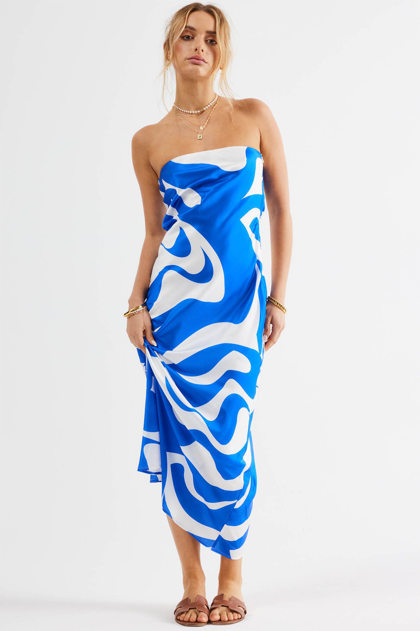 SNDYS Angel Midi Dress Swirl Blue-Fable Dress