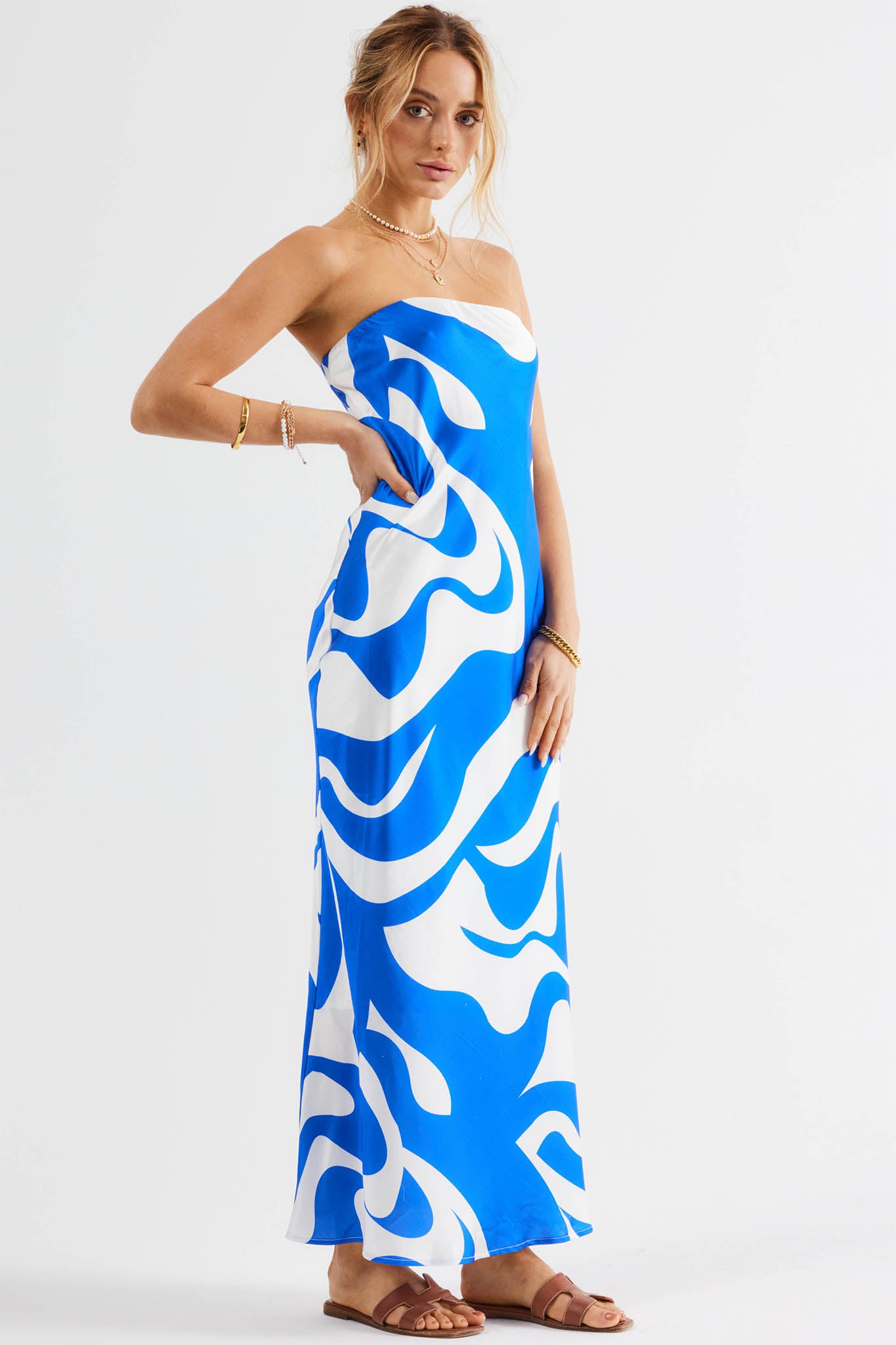 SNDYS Angel Midi Dress Swirl Blue-Fable Dress