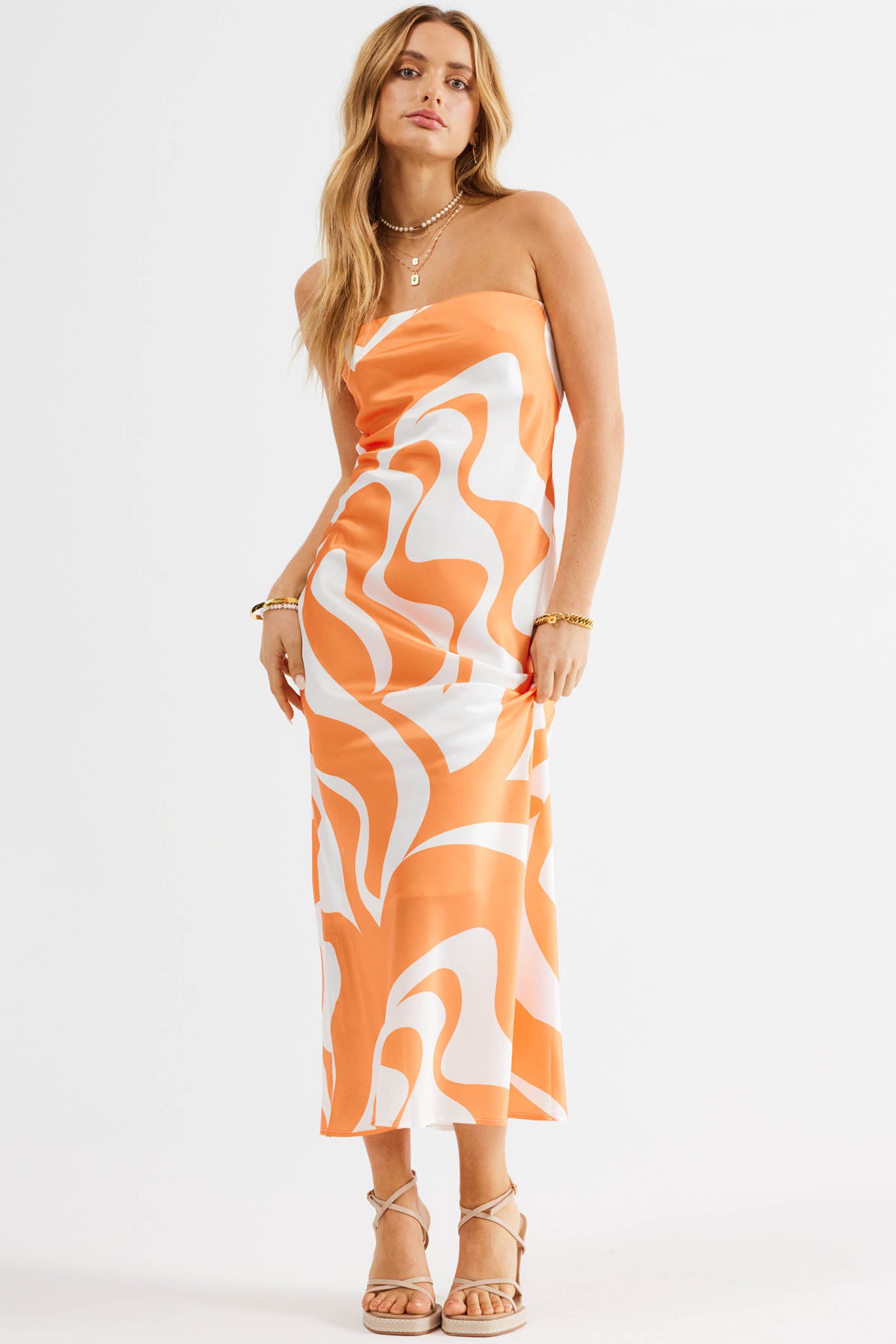 SNDYS Angel Midi Dress Swirl Orange-Fable Dress