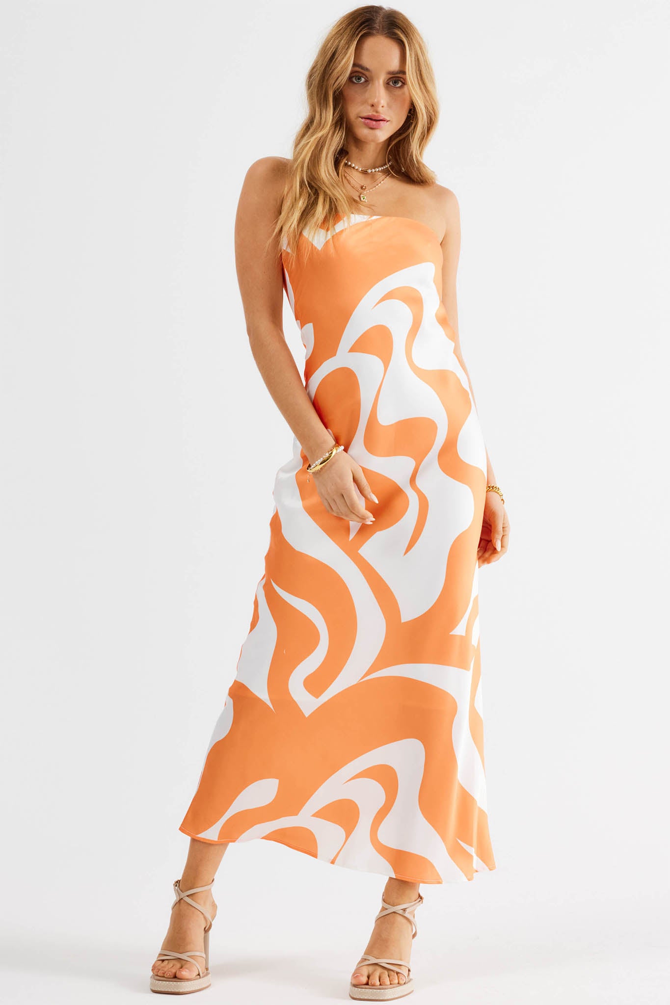 SNDYS Angel Midi Dress Swirl Orange-Fable Dress