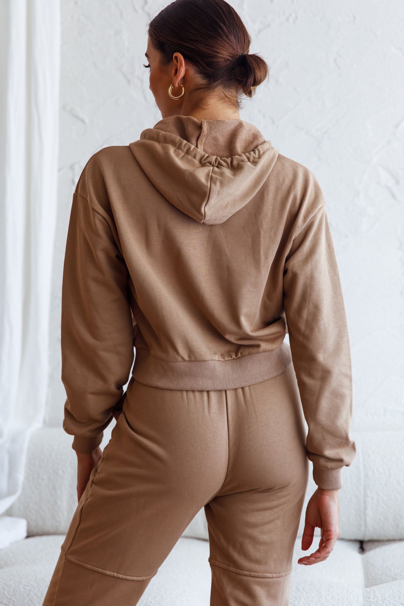 Glow Getter Drawstring Hood Embroidery Logo Hoodie Beige-Fable Dress