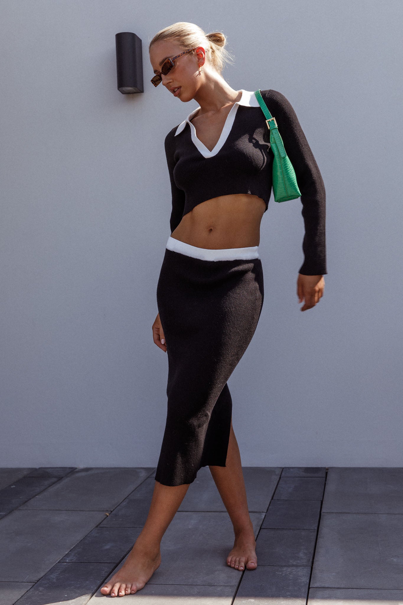 Brinley Ribbed Midi Skirt Black-Fable Dress