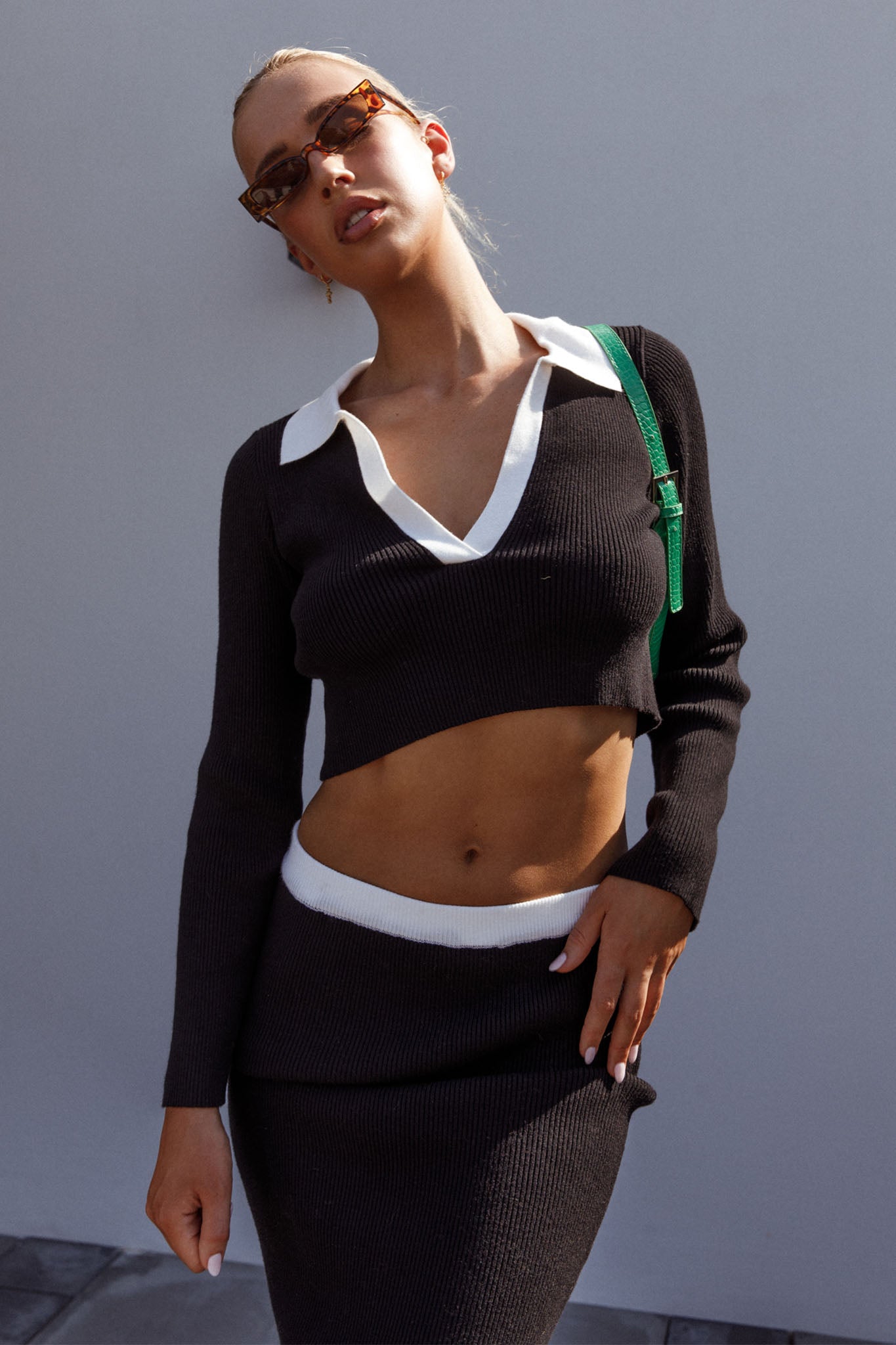 Brinley Long Sleeve Collared Top Black-Fable Dress