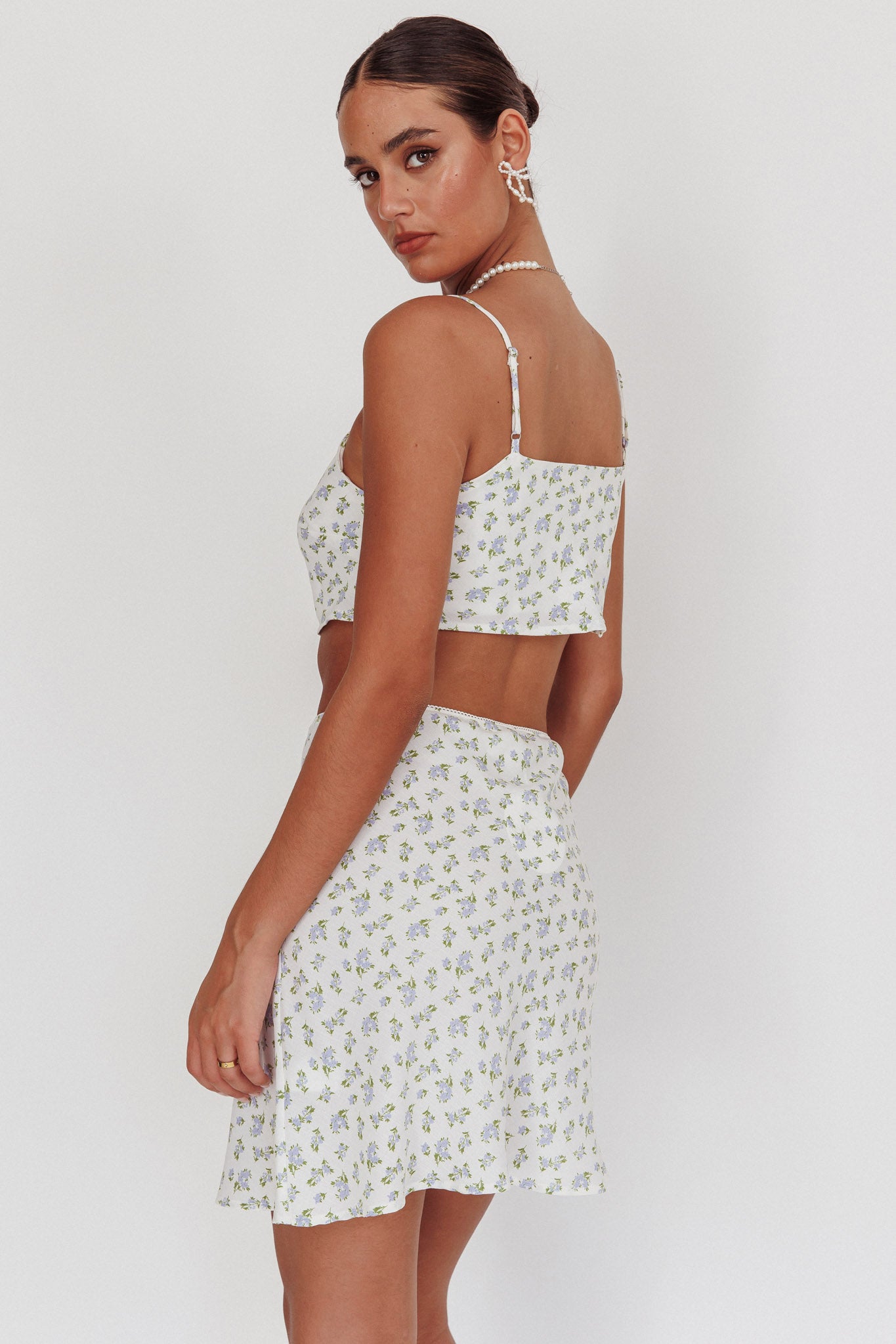 Miss Cupid Floral Mini Skirt Ivory/Blue-Fable Dress