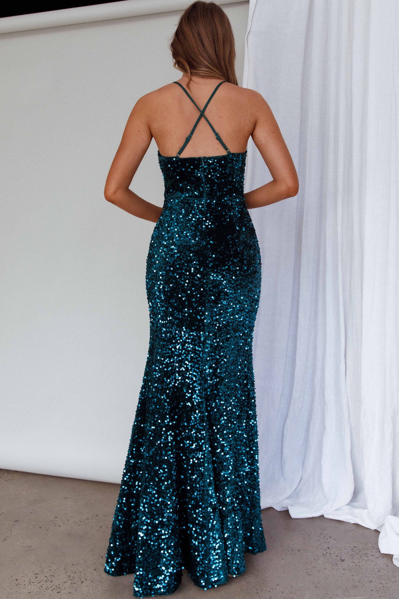 Bellerose Thigh Split Sequin Dress Emerald-Fable Dress