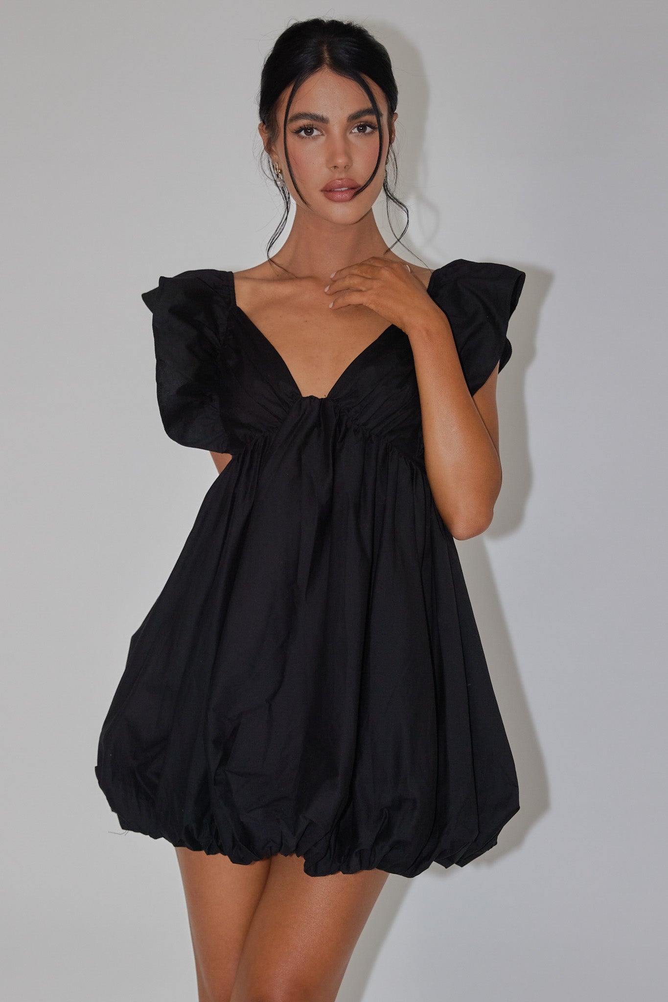 Horoscope Bubble Hem Mini Dress Black-Fable Dress