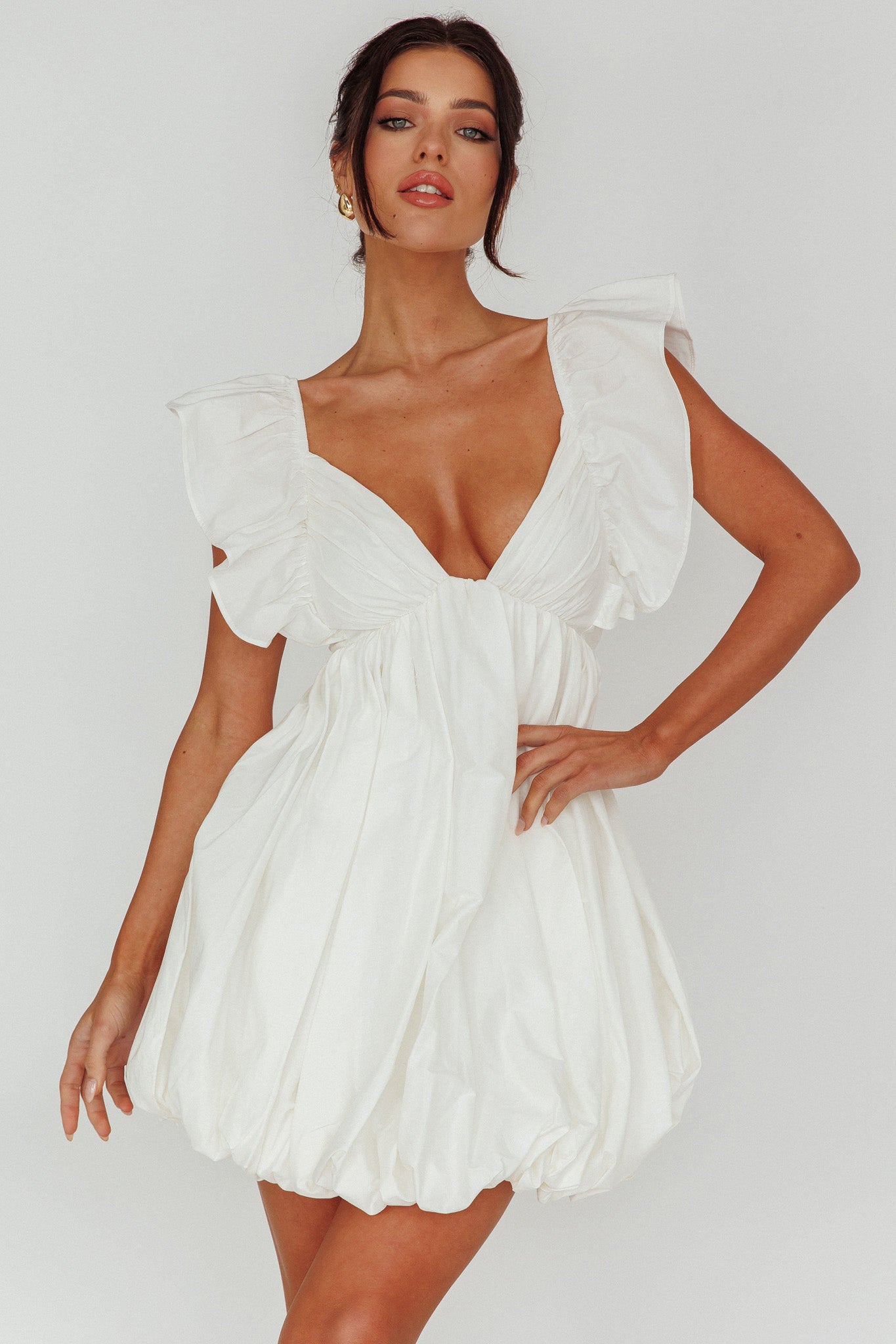 Horoscope Bubble Hem Mini Dress Ivory-Fable Dress