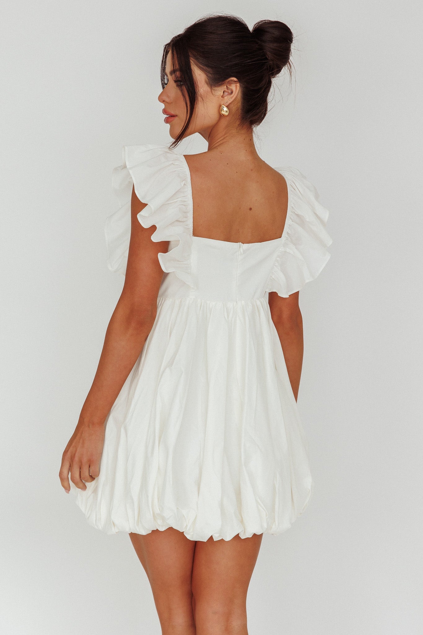 Horoscope Bubble Hem Mini Dress Ivory-Fable Dress