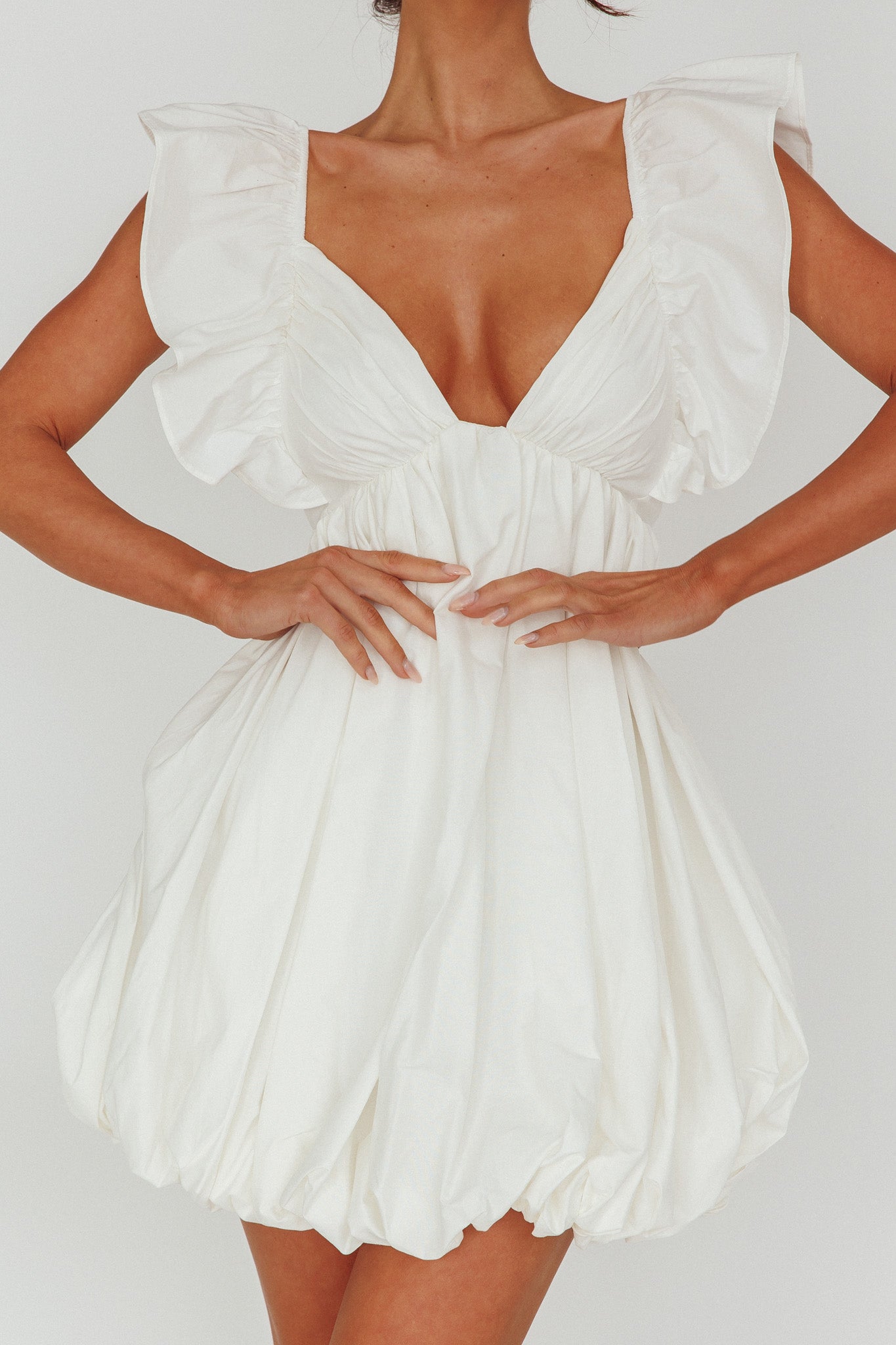 Horoscope Bubble Hem Mini Dress Ivory-Fable Dress