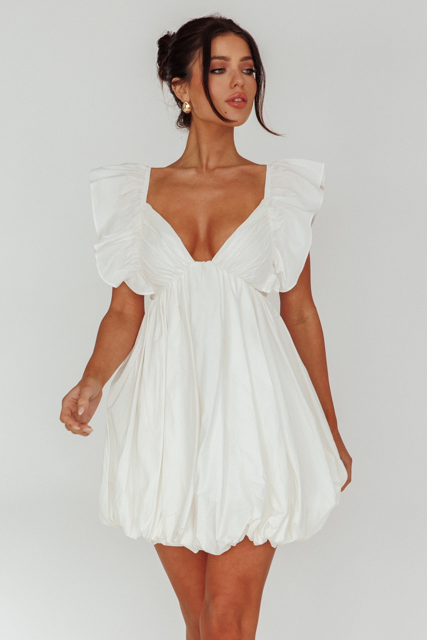 Horoscope Bubble Hem Mini Dress Ivory-Fable Dress