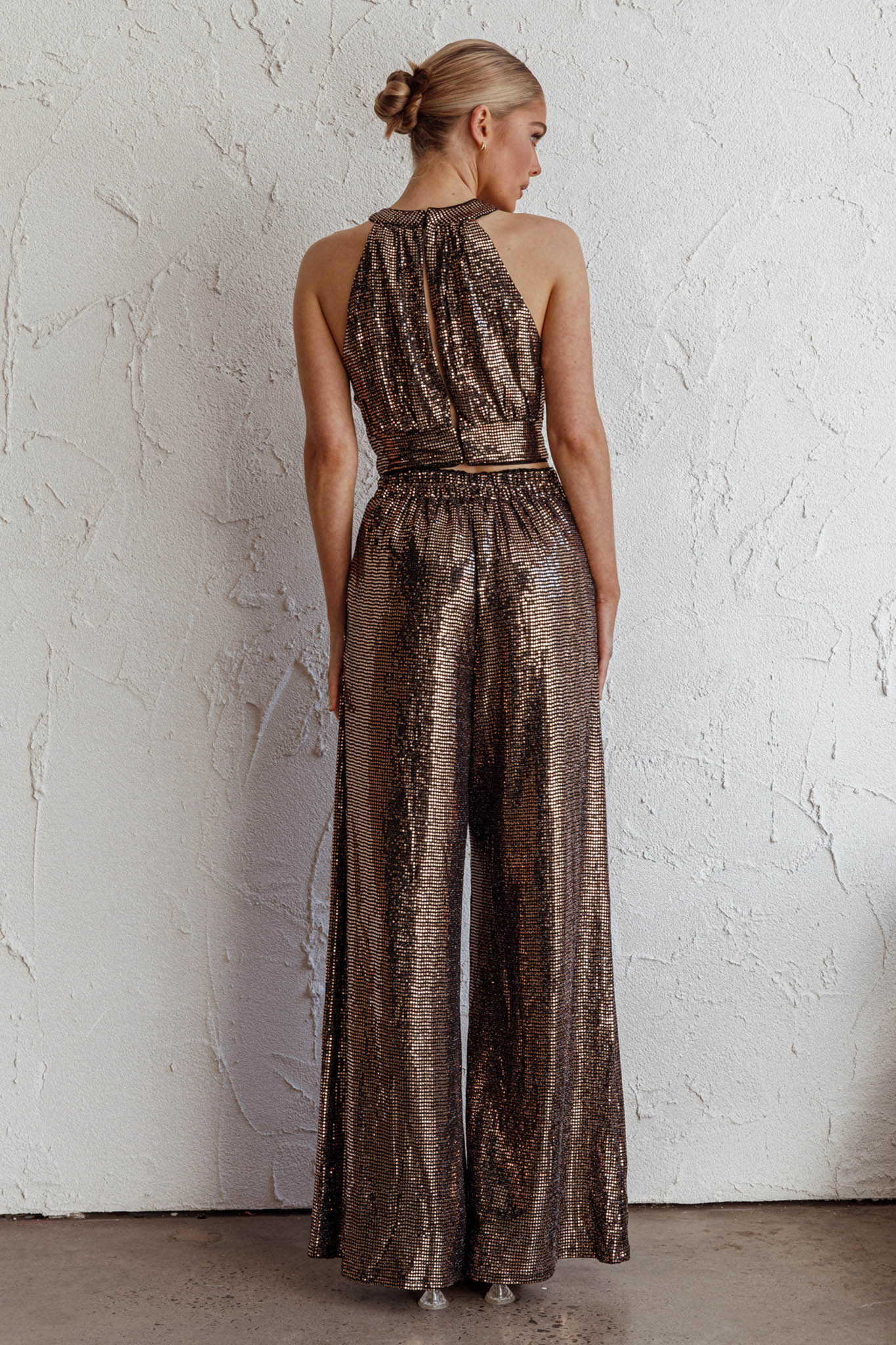 Anything Goes Wide Leg Metallic Pants Gold-Fable Dress