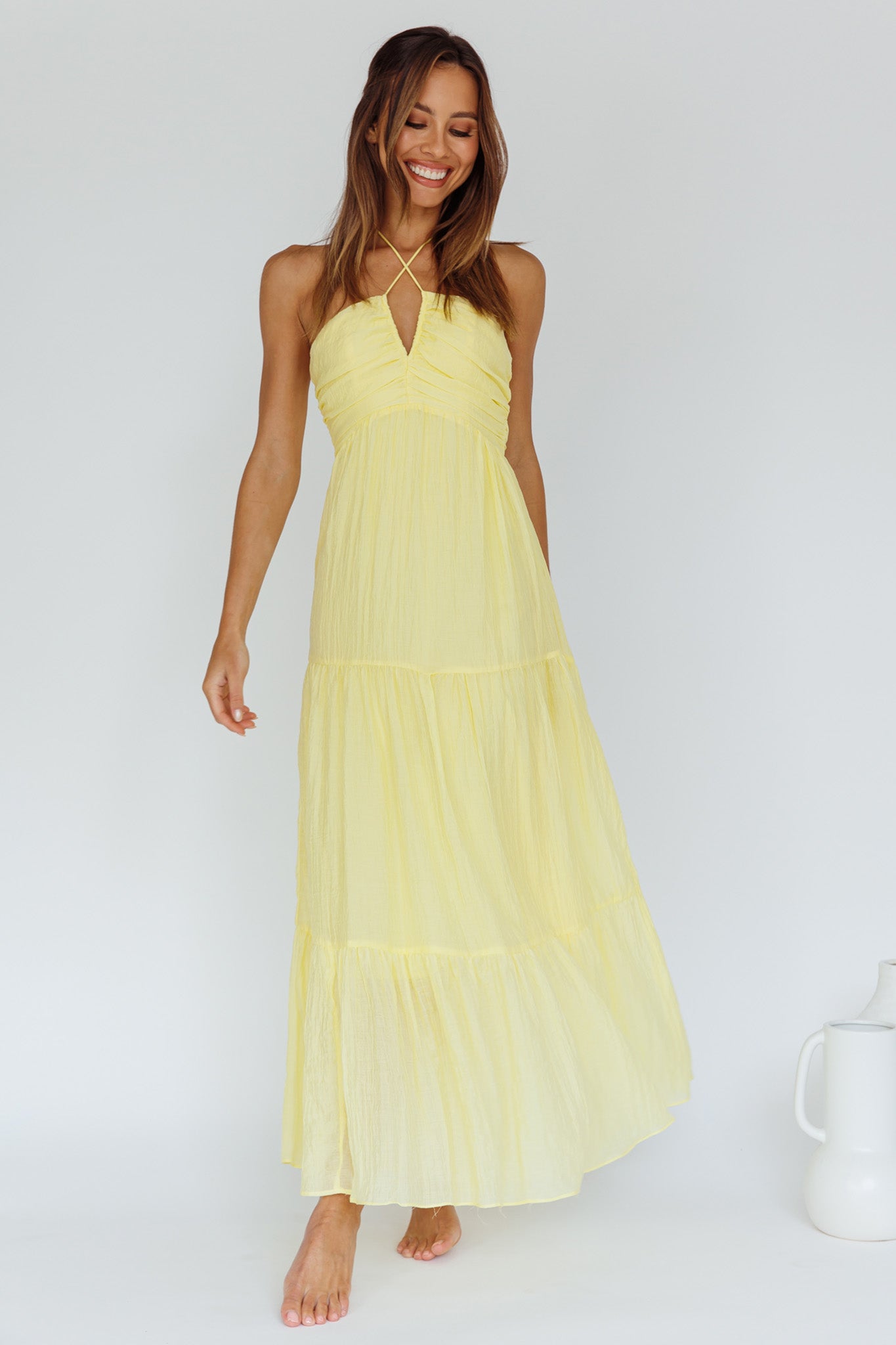 Asiah Halterneck Maxi Dress Lemon-Fable Dress