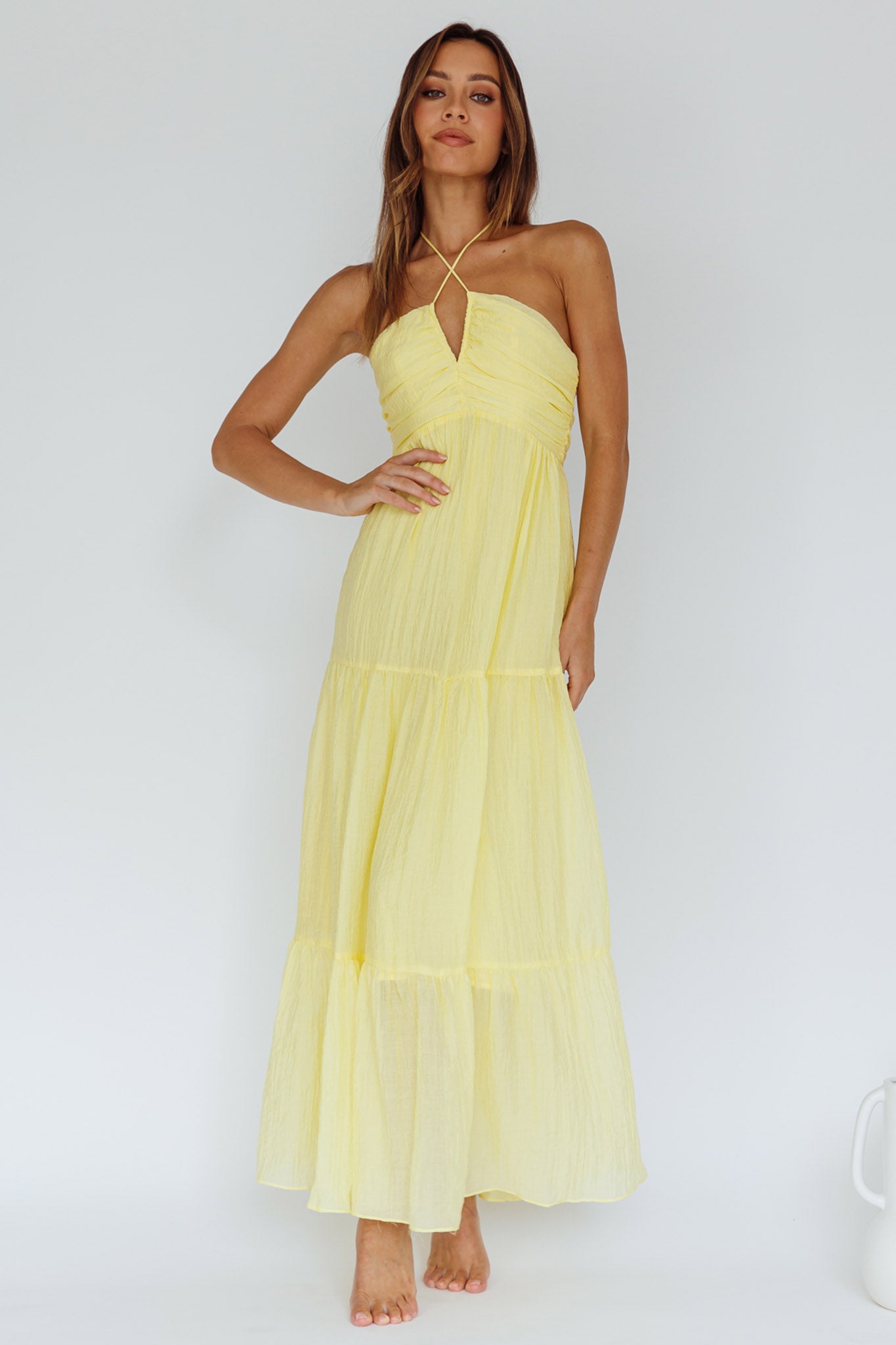 Asiah Halterneck Maxi Dress Lemon-Fable Dress