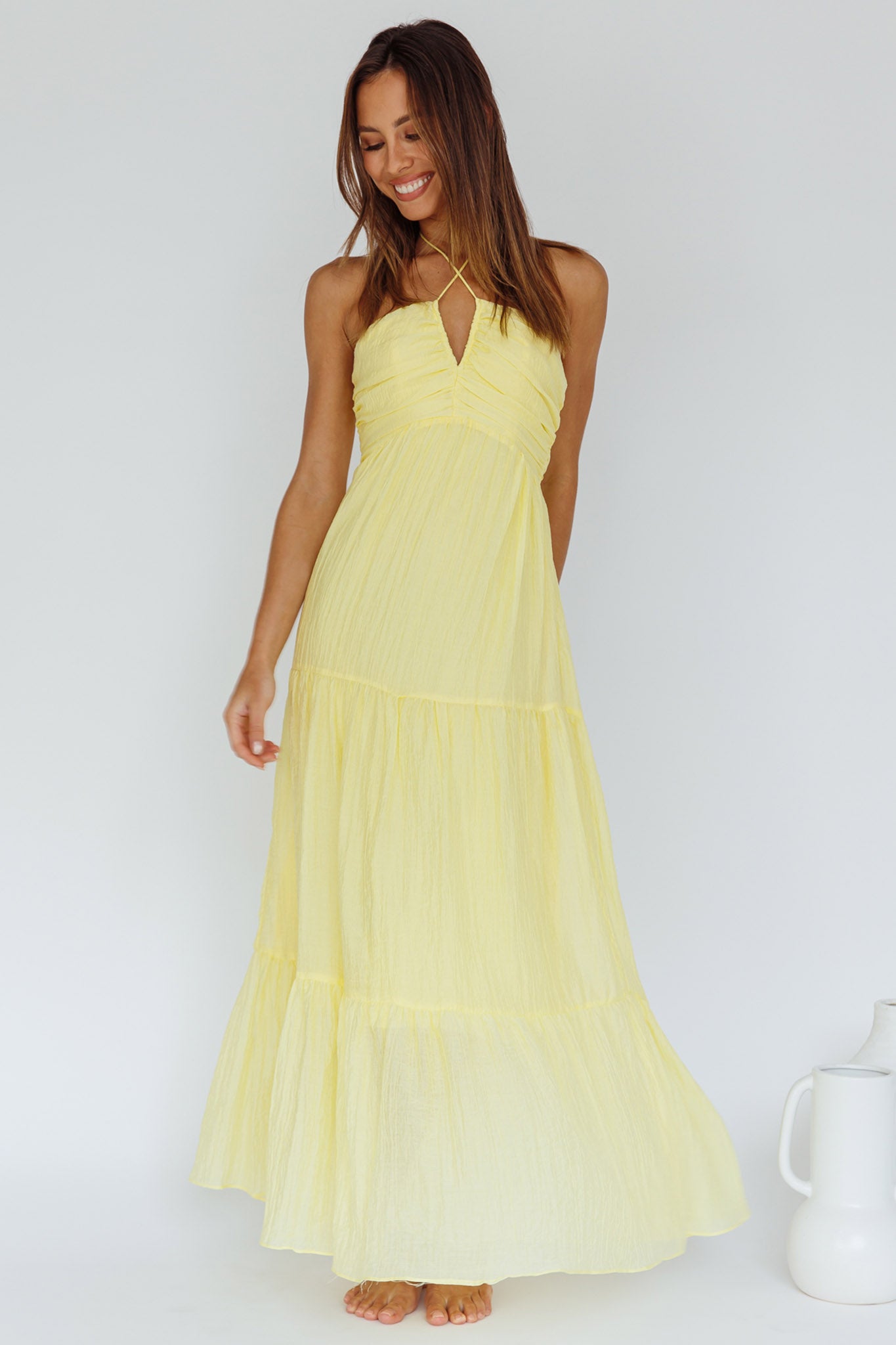 Asiah Halterneck Maxi Dress Lemon-Fable Dress