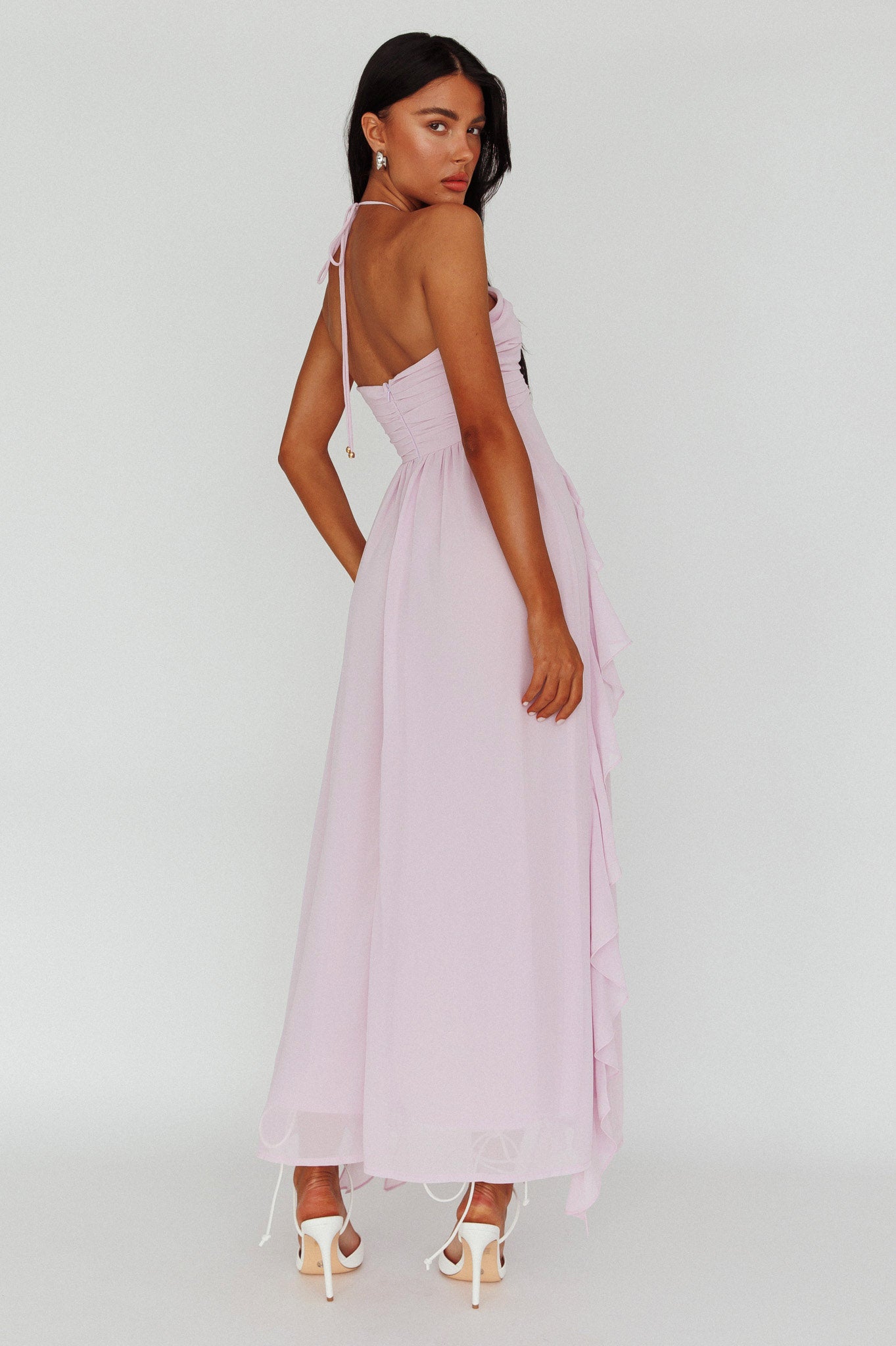 Asiah Ruffle Trim Halterneck Maxi Dress Lavender-Fable Dress