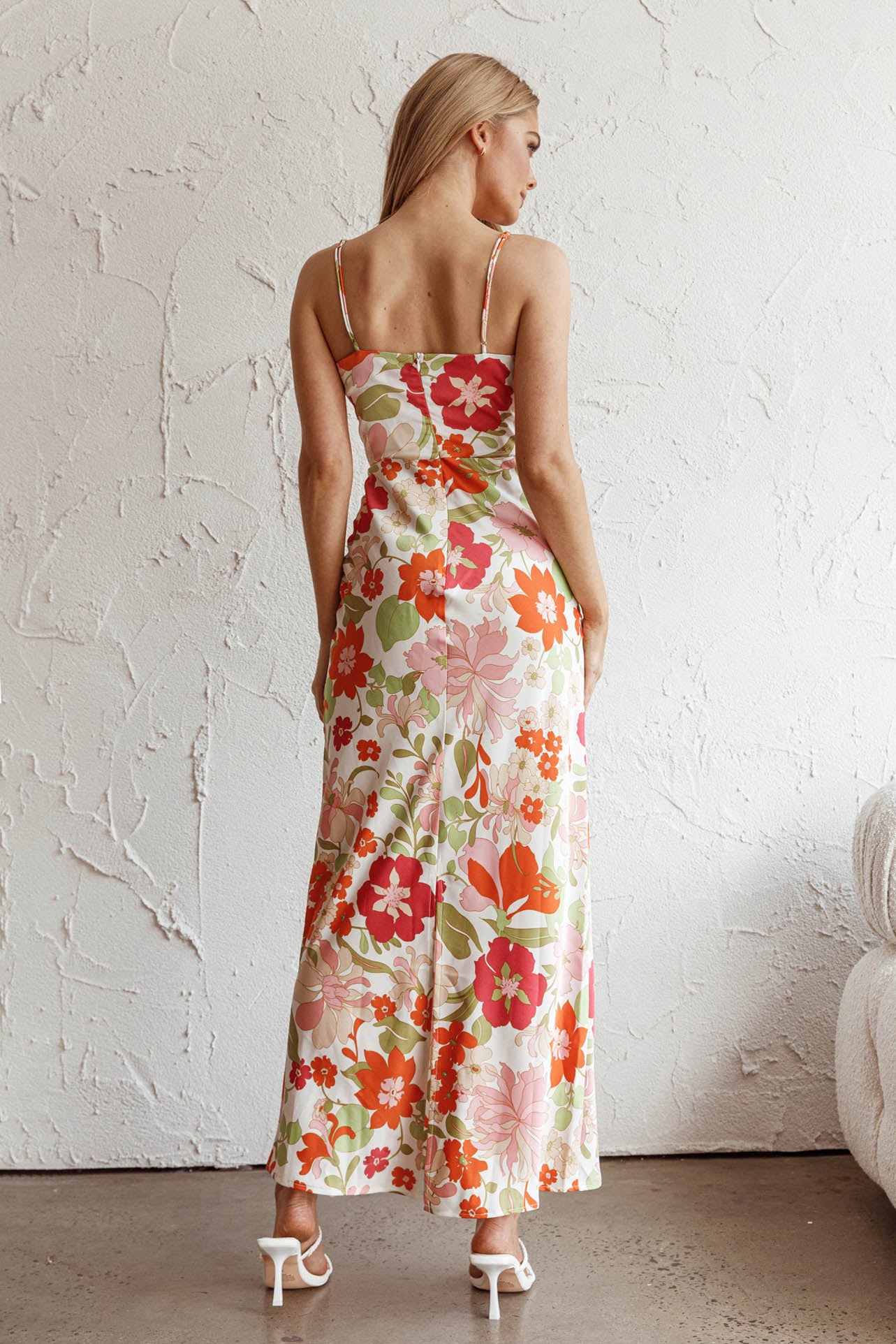 Sea Change Twist Bust Midi Dress Floral White-Fable Dress