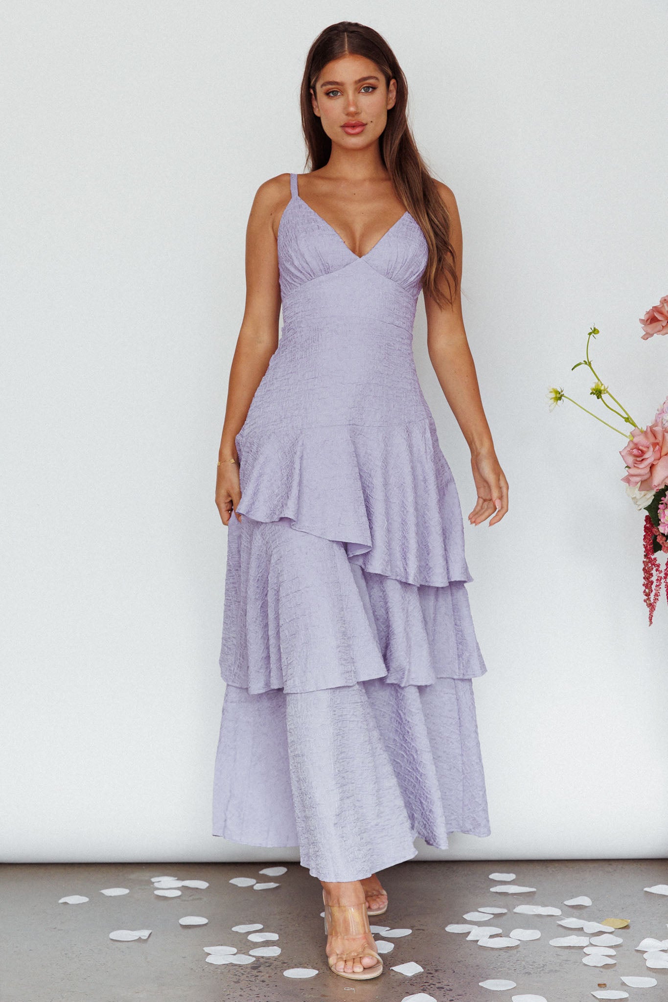 New Vibes Layered Hem Maxi Dress Lilac-Fable Dress