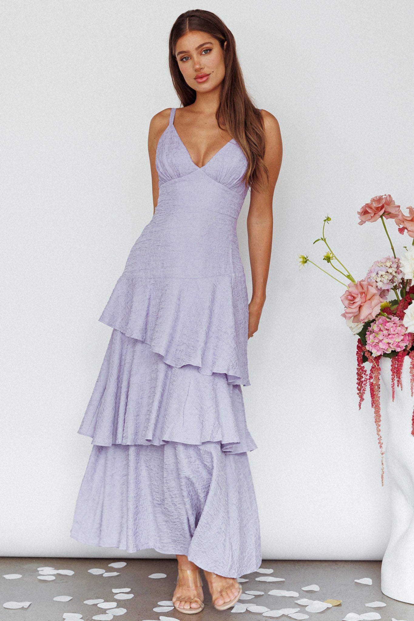 New Vibes Layered Hem Maxi Dress Lilac-Fable Dress