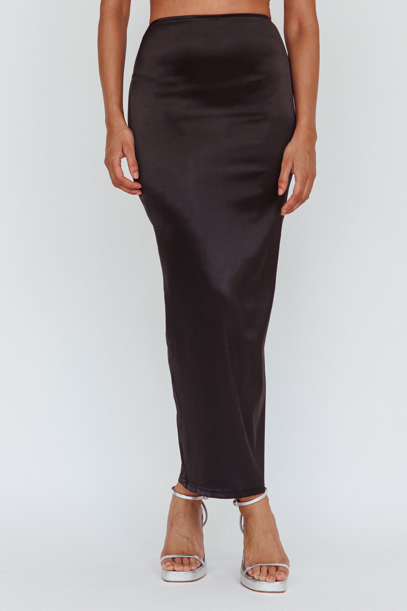 Zeina Satin Midi Skirt Black-Fable Dress