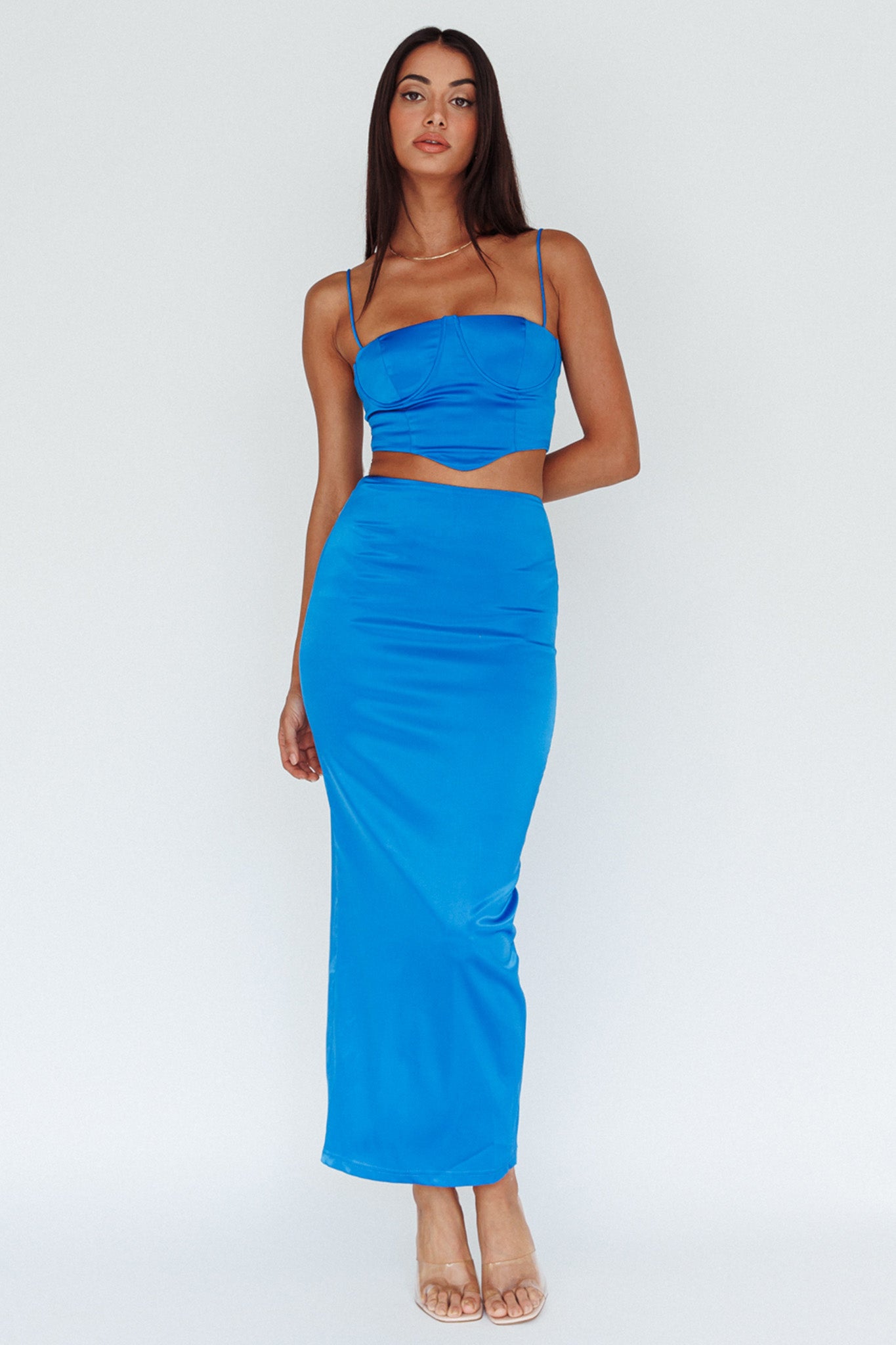 Zeina Satin Midi Skirt Blue-Fable Dress