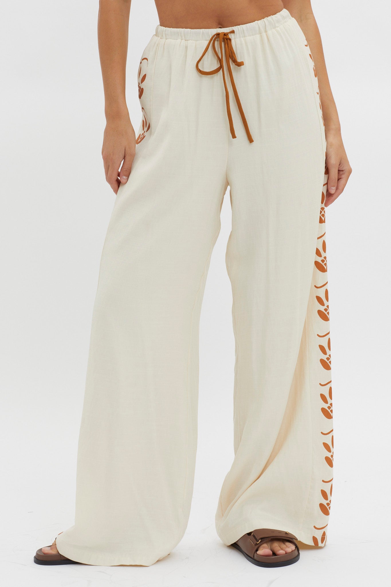 Maghan Side Print Long Pants Beige-Fable Dress