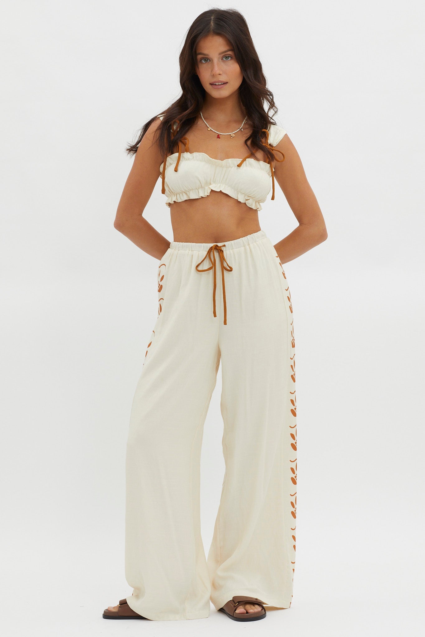 Maghan Side Print Long Pants Beige-Fable Dress