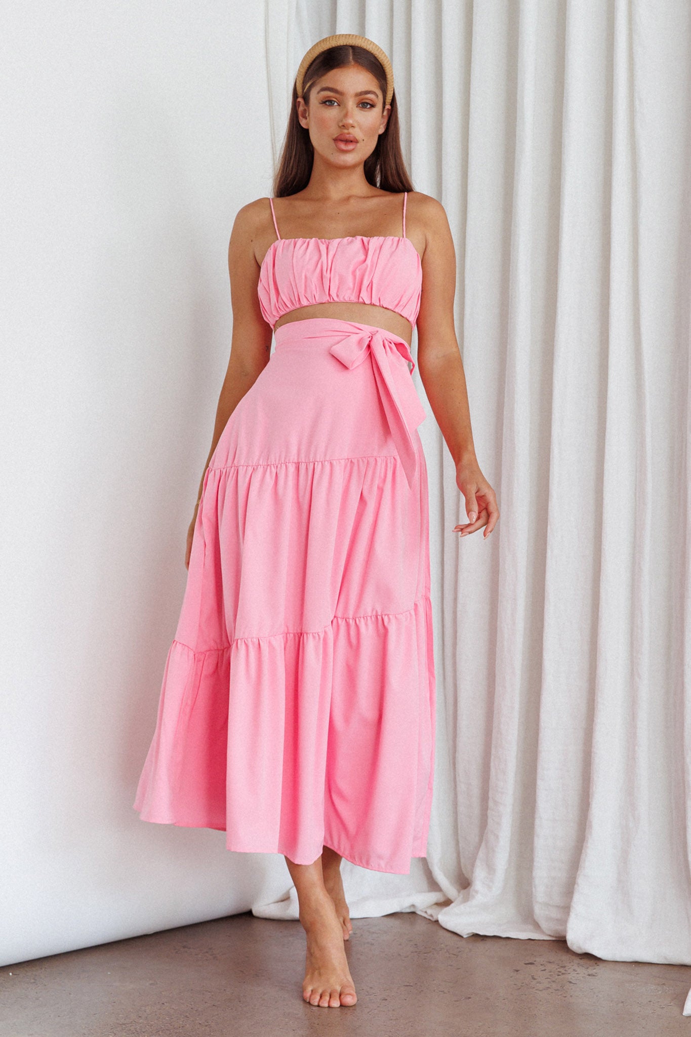 Bondi Waist Tie Maxi Skirt Pink-Fable Dress