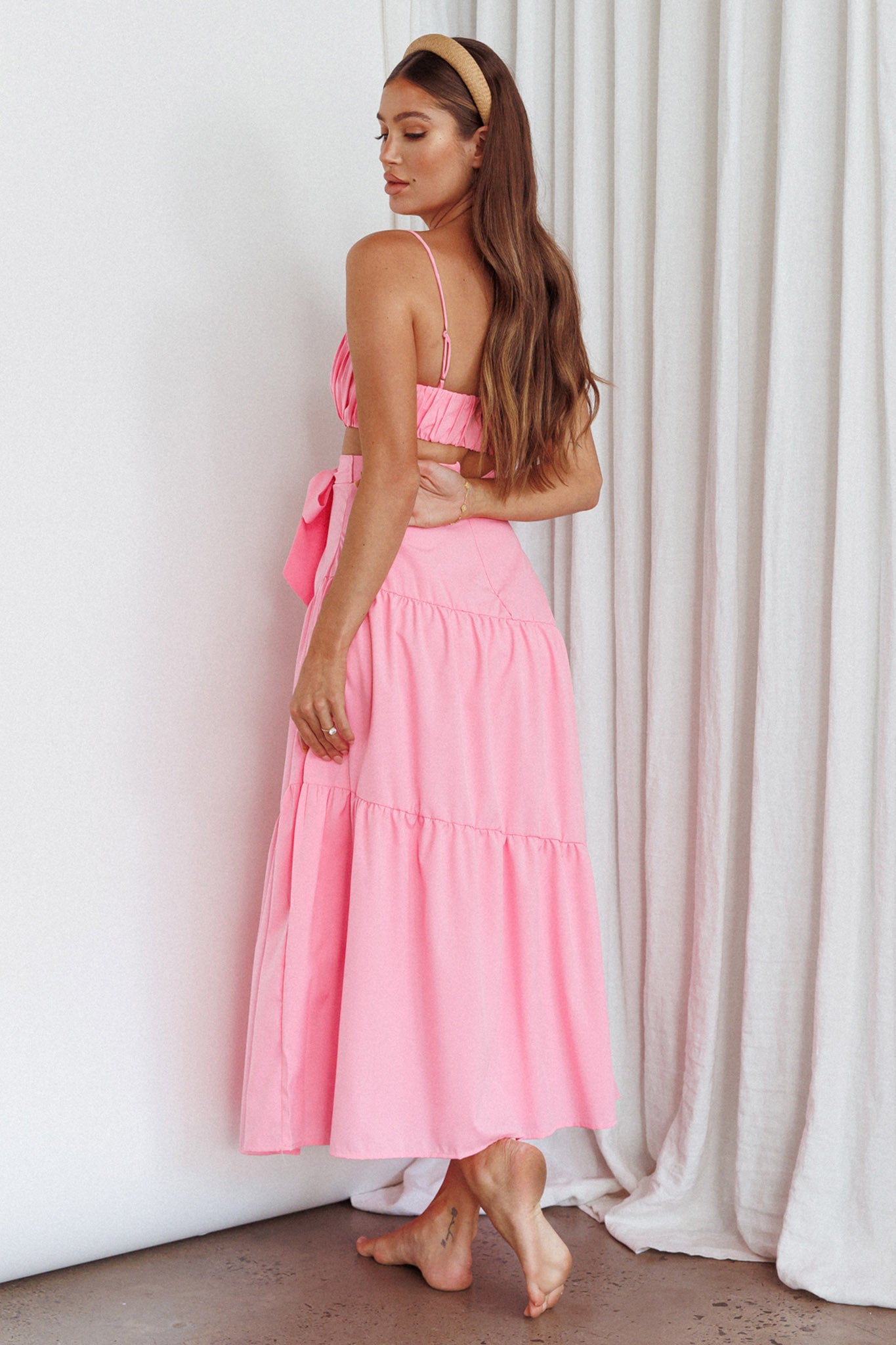 Bondi Waist Tie Maxi Skirt Pink-Fable Dress