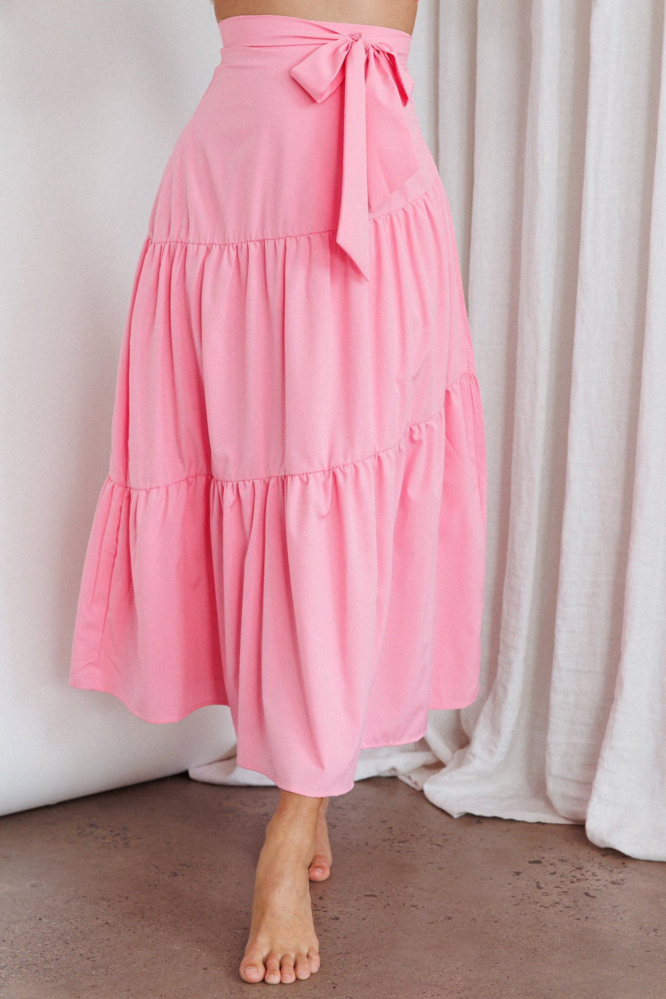 Bondi Waist Tie Maxi Skirt Pink-Fable Dress