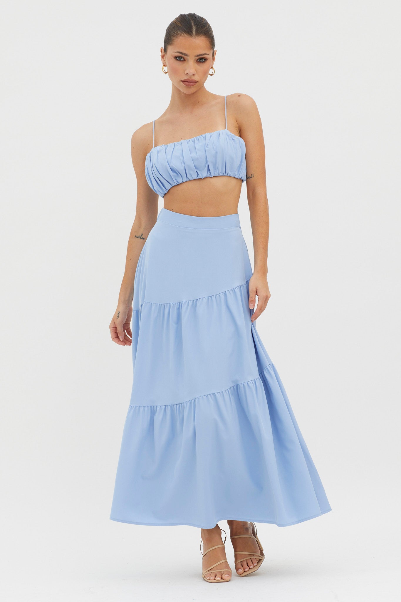 Bondi Waist Tie Maxi Skirt Blue-Fable Dress