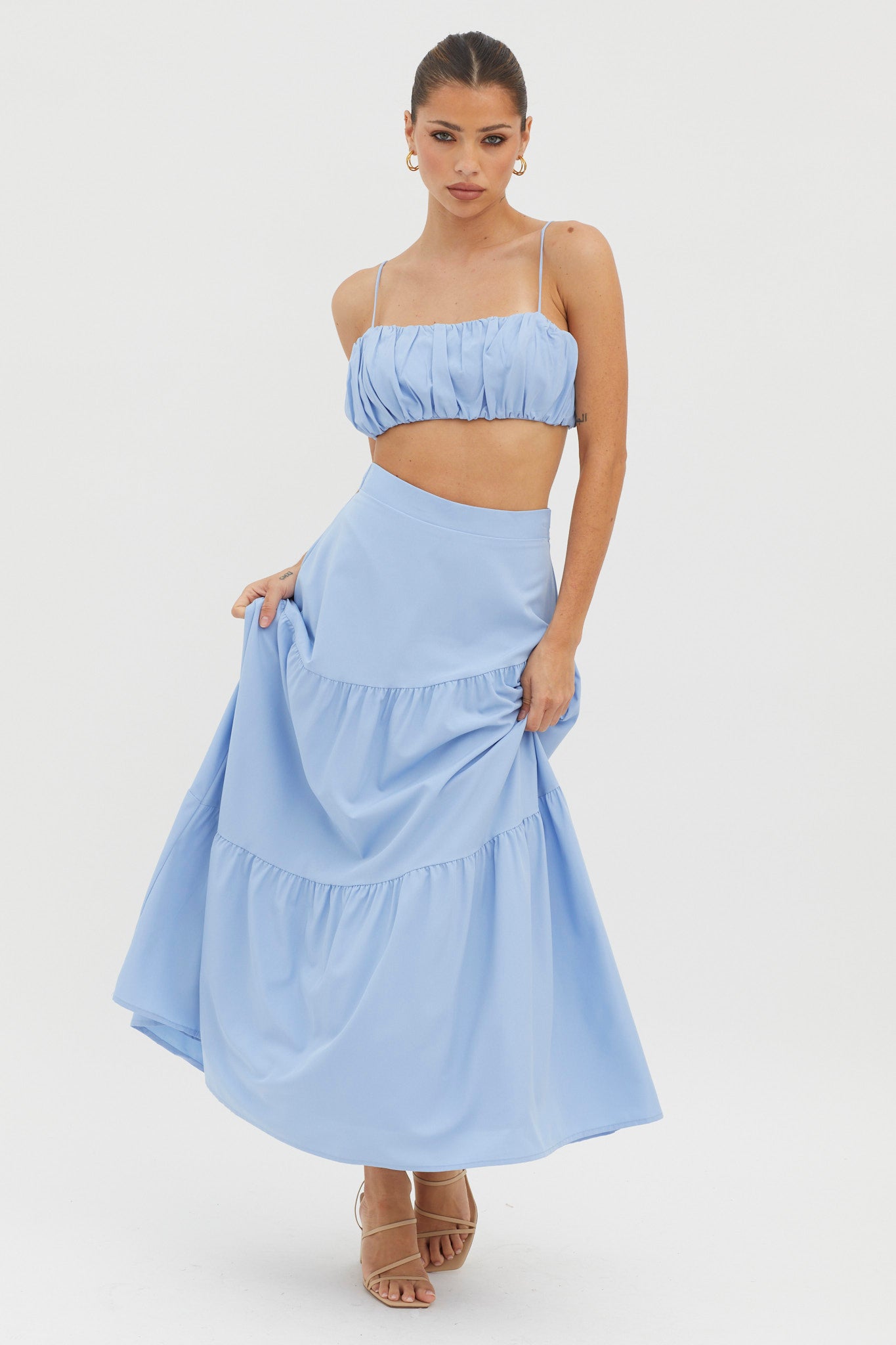 Bondi Waist Tie Maxi Skirt Blue-Fable Dress