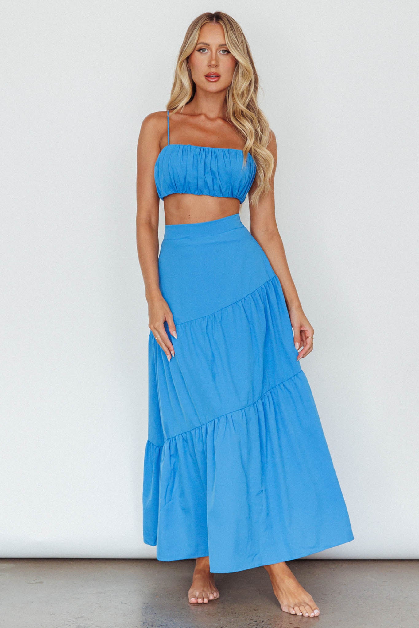 Bondi Waist Tie Maxi Skirt Sapphire-Fable Dress